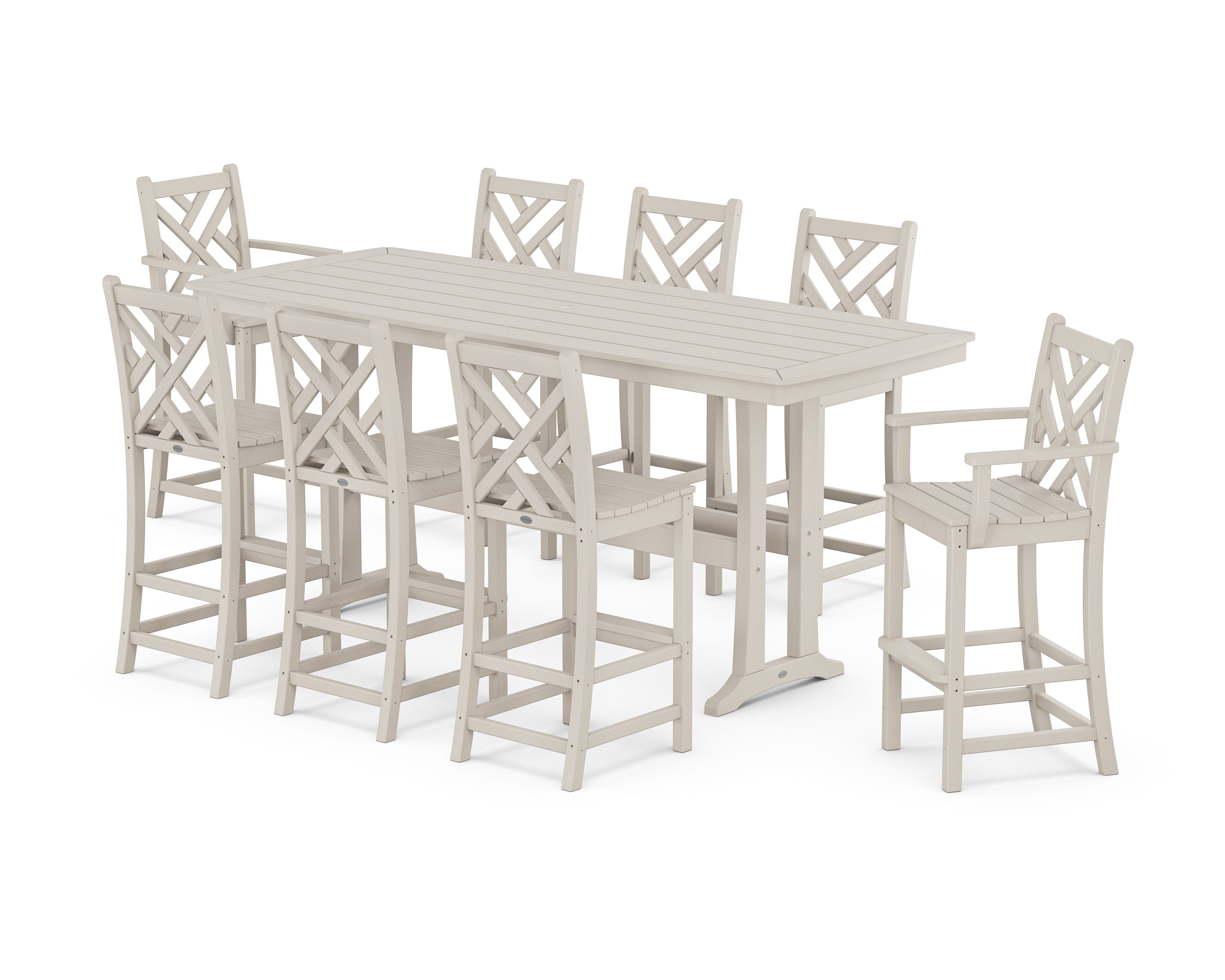 POLYWOOD Chippendale 9-Piece Bar Set with Trestle Legs in Sand