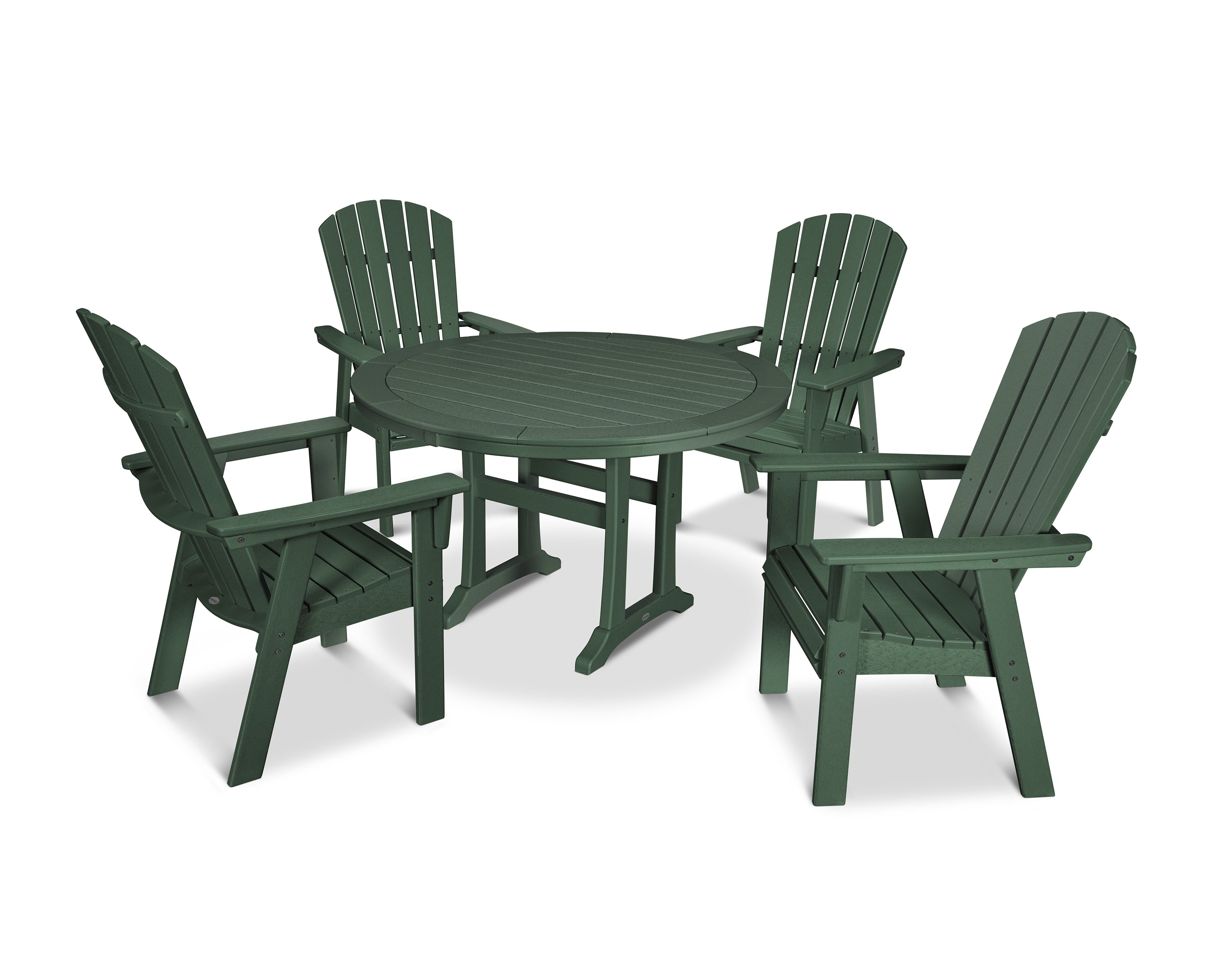 POLYWOOD® Nautical Curveback Adirondack 5-Piece Round Dining Set with Trestle Legs in Green