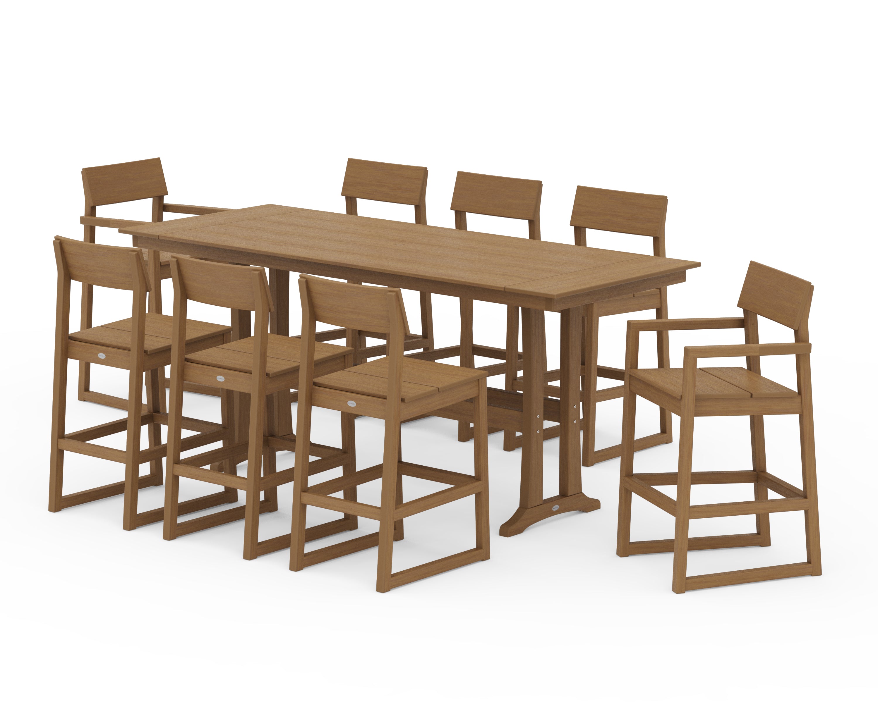POLYWOOD EDGE 9-Piece Farmhouse Bar Set with Trestle Legs in Natural