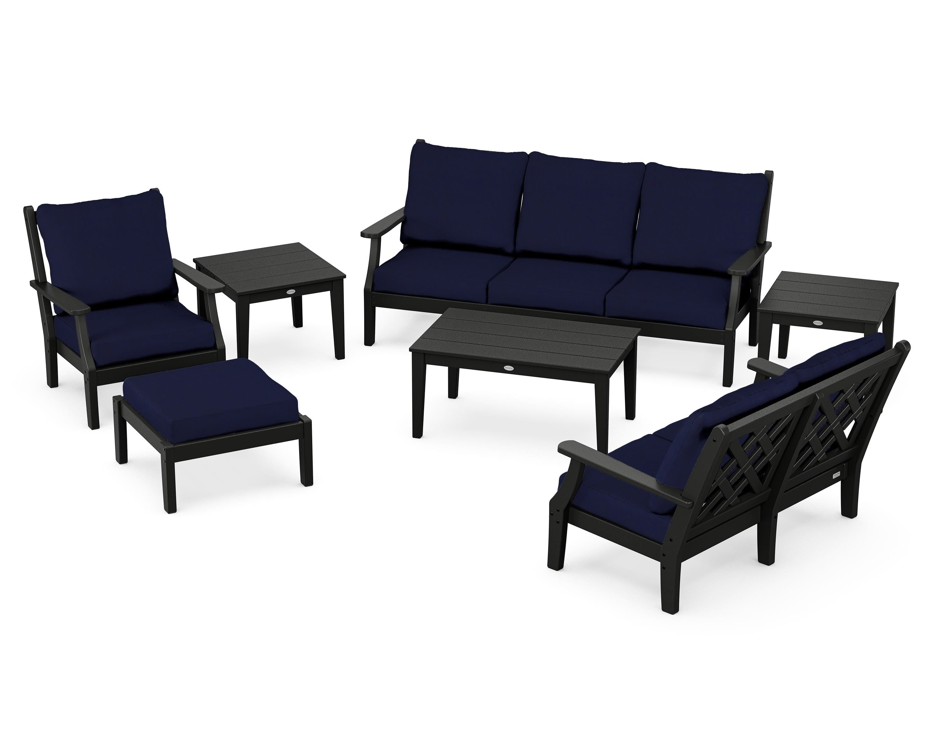 Country Living Wovendale 7-Piece Deep Seating Set in Black / Navy