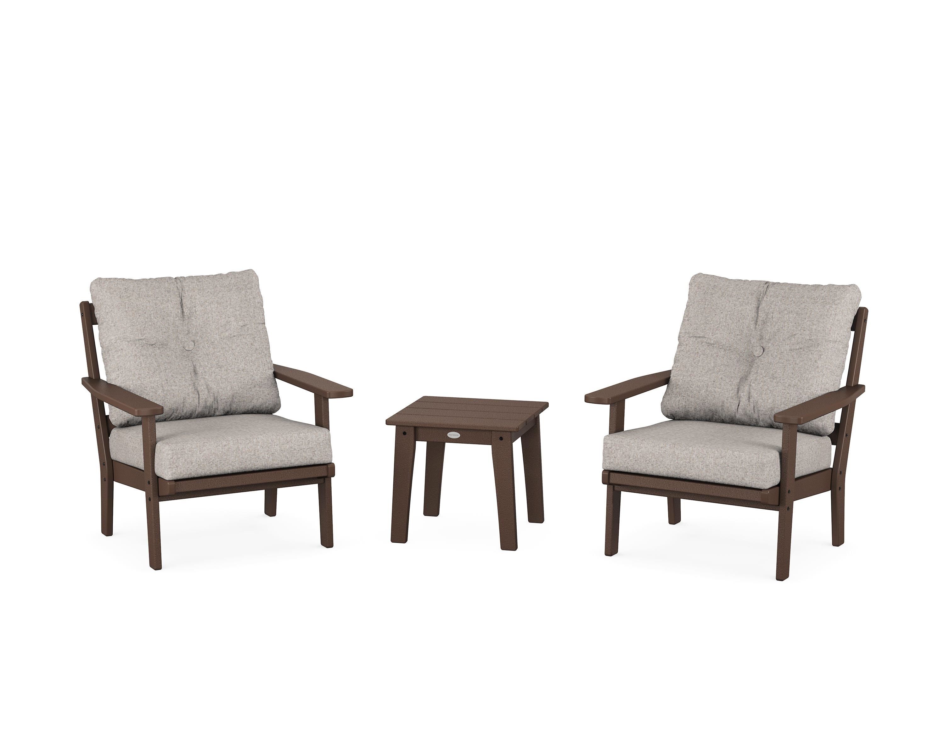 POLYWOOD Prairie 3-Piece Deep Seating Set in Mahogany / Weathered Tweed