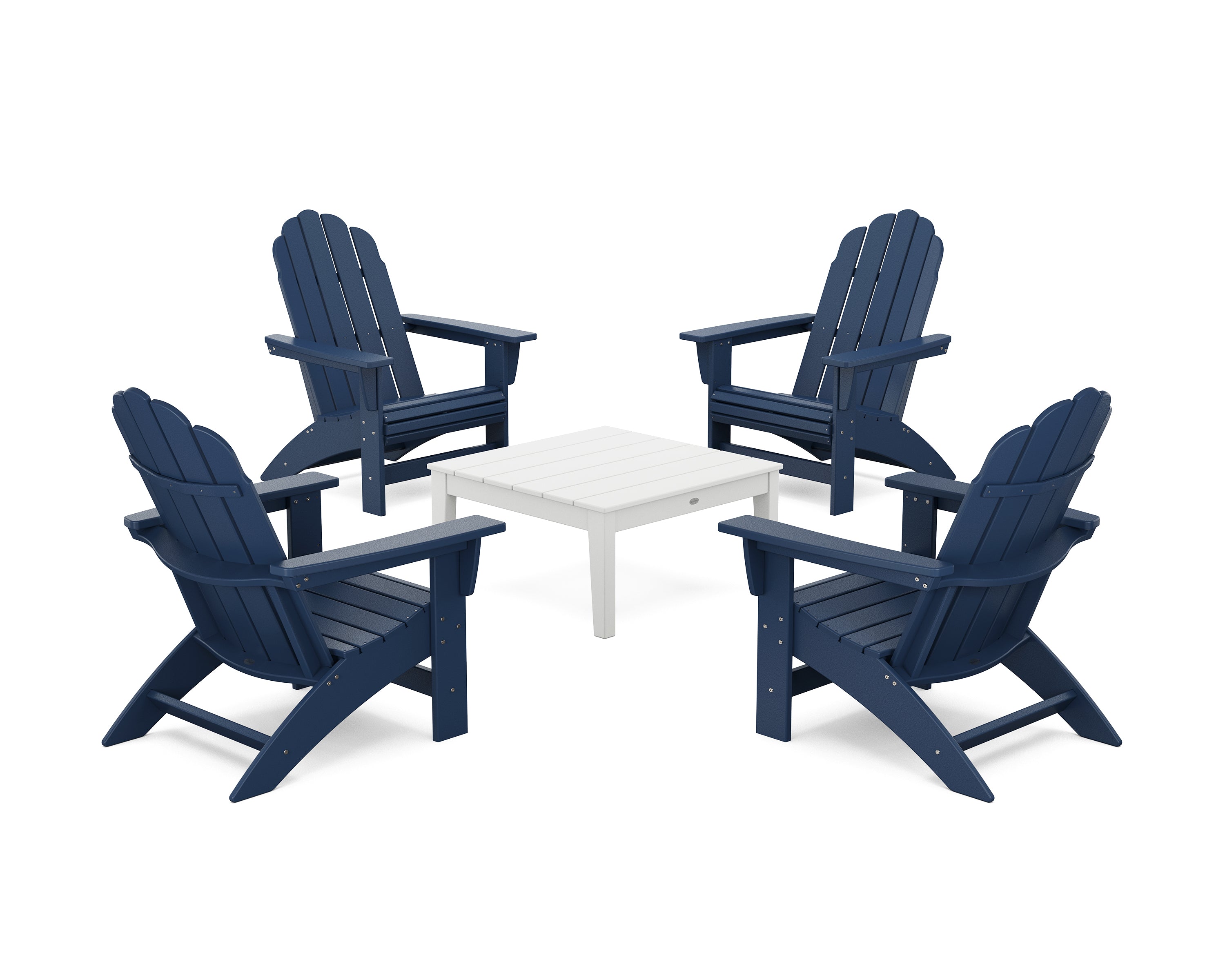 POLYWOOD® 5-Piece Vineyard Grand Adirondack Chair Conversation Group in Navy / White