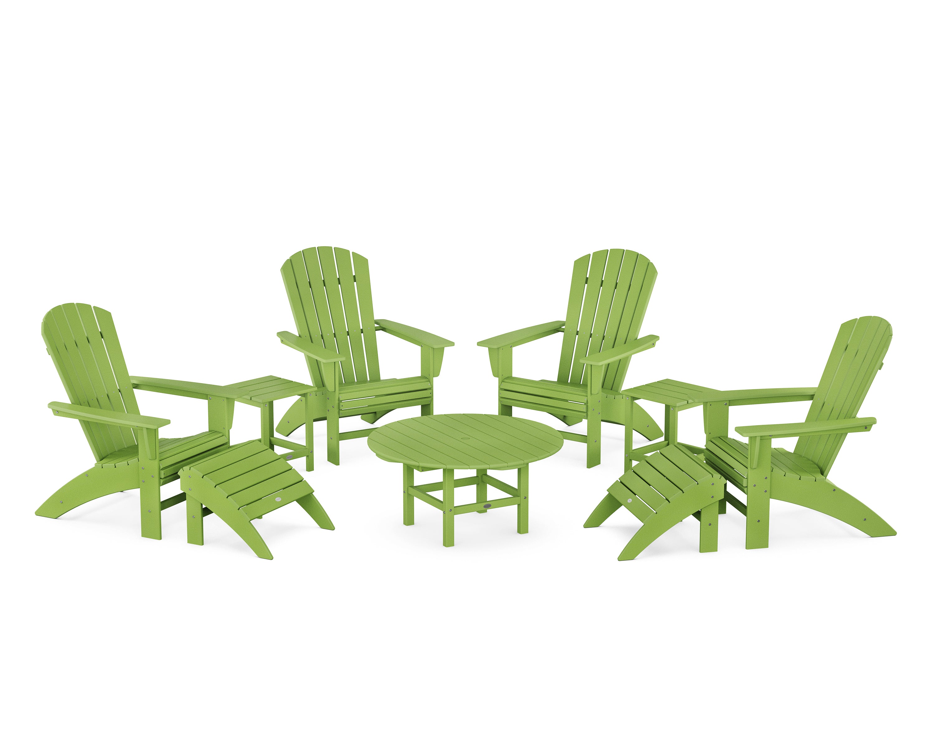 POLYWOOD Nautical Curveback Adirondack Chair 9-Piece Conversation Set in Lime