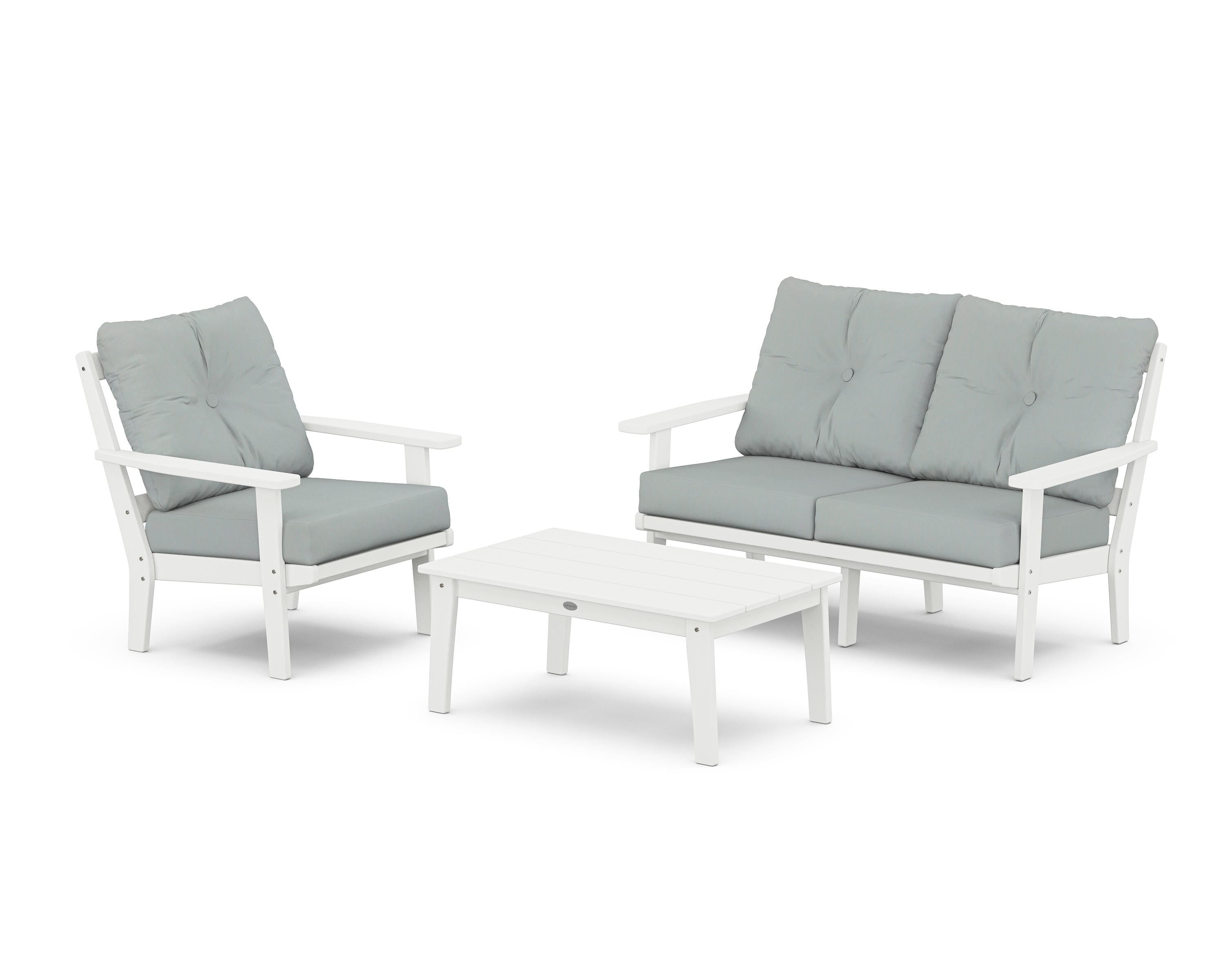 POLYWOOD Prairie 3-Piece Deep Seating Set with Loveseat in White / Spa