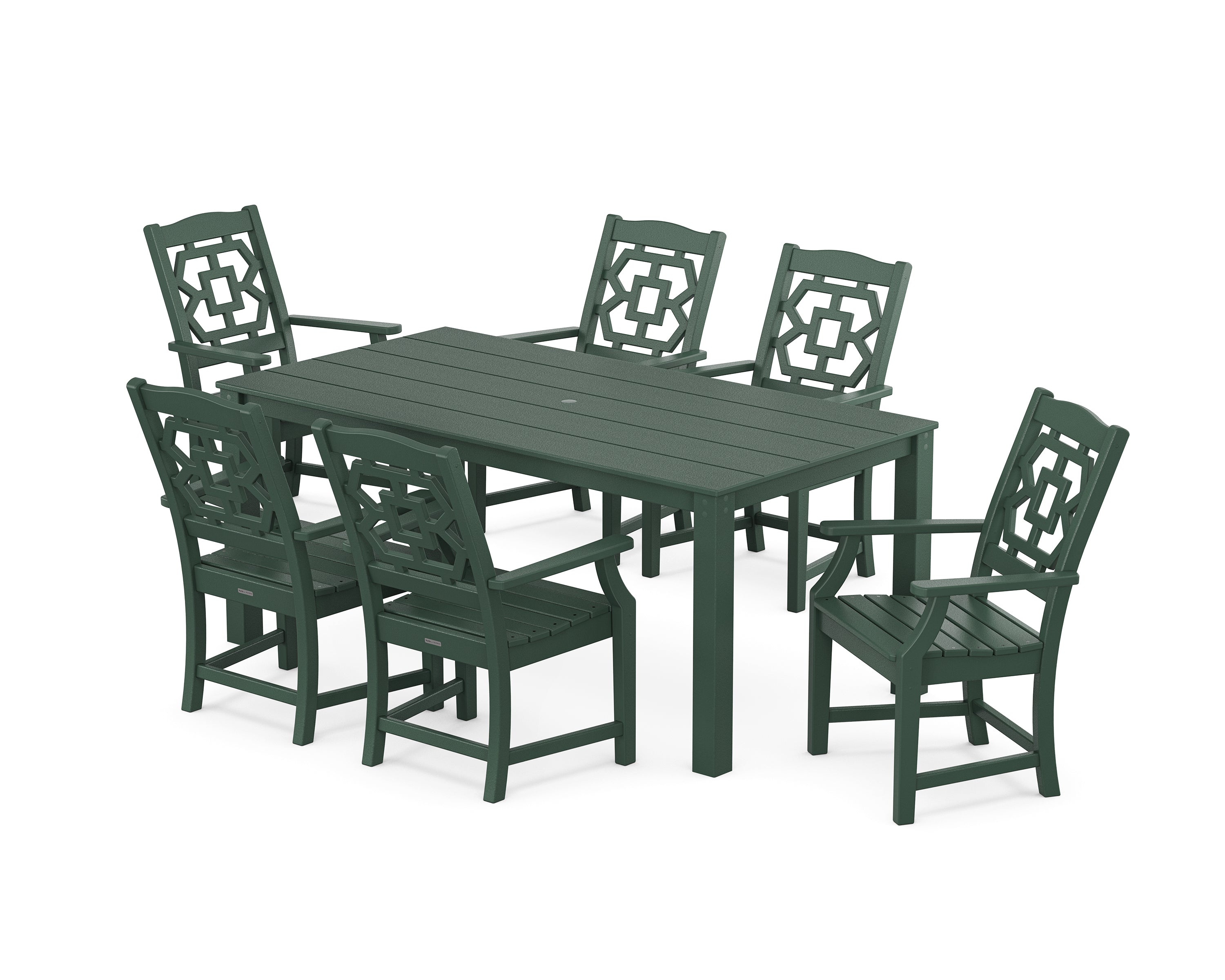Martha Stewart by POLYWOOD Chinoiserie Arm Chair 7-Piece Parsons Dining Set in Green