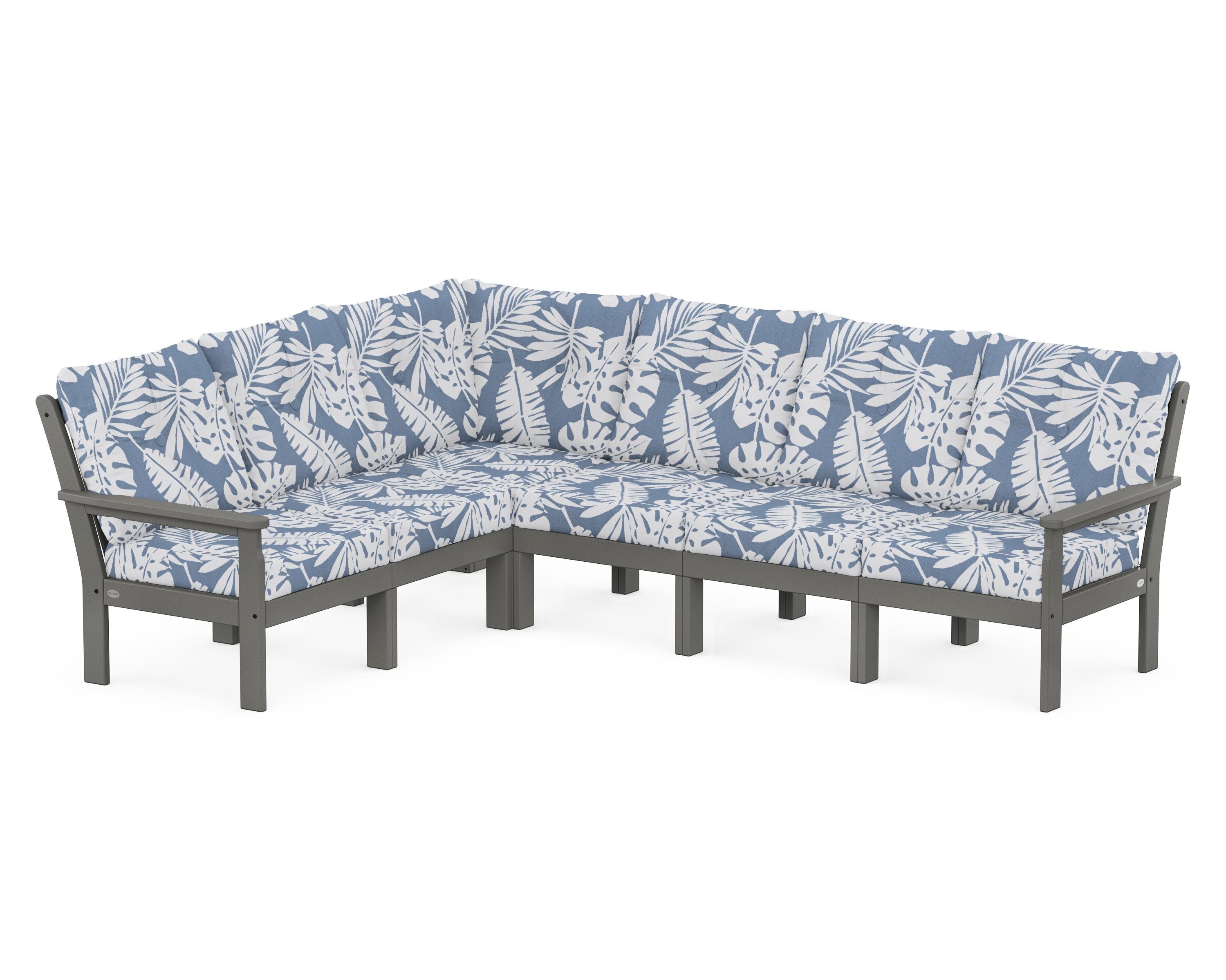 POLYWOOD Vineyard 6-Piece Sectional in Slate Grey / Leaf Sky Blue