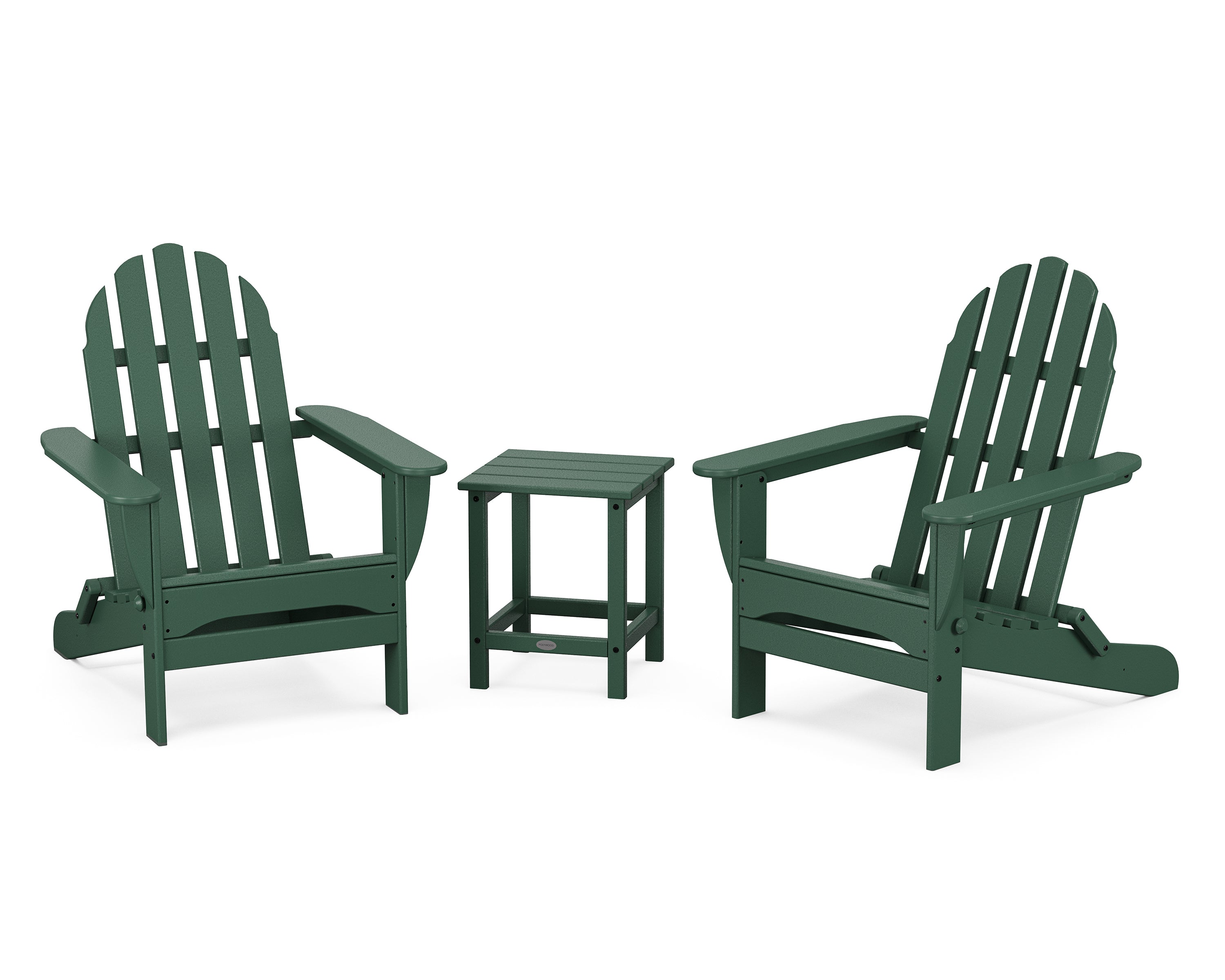 POLYWOOD Classic Folding Adirondack 3-Piece Set with Long Island 18" Side Table in Green