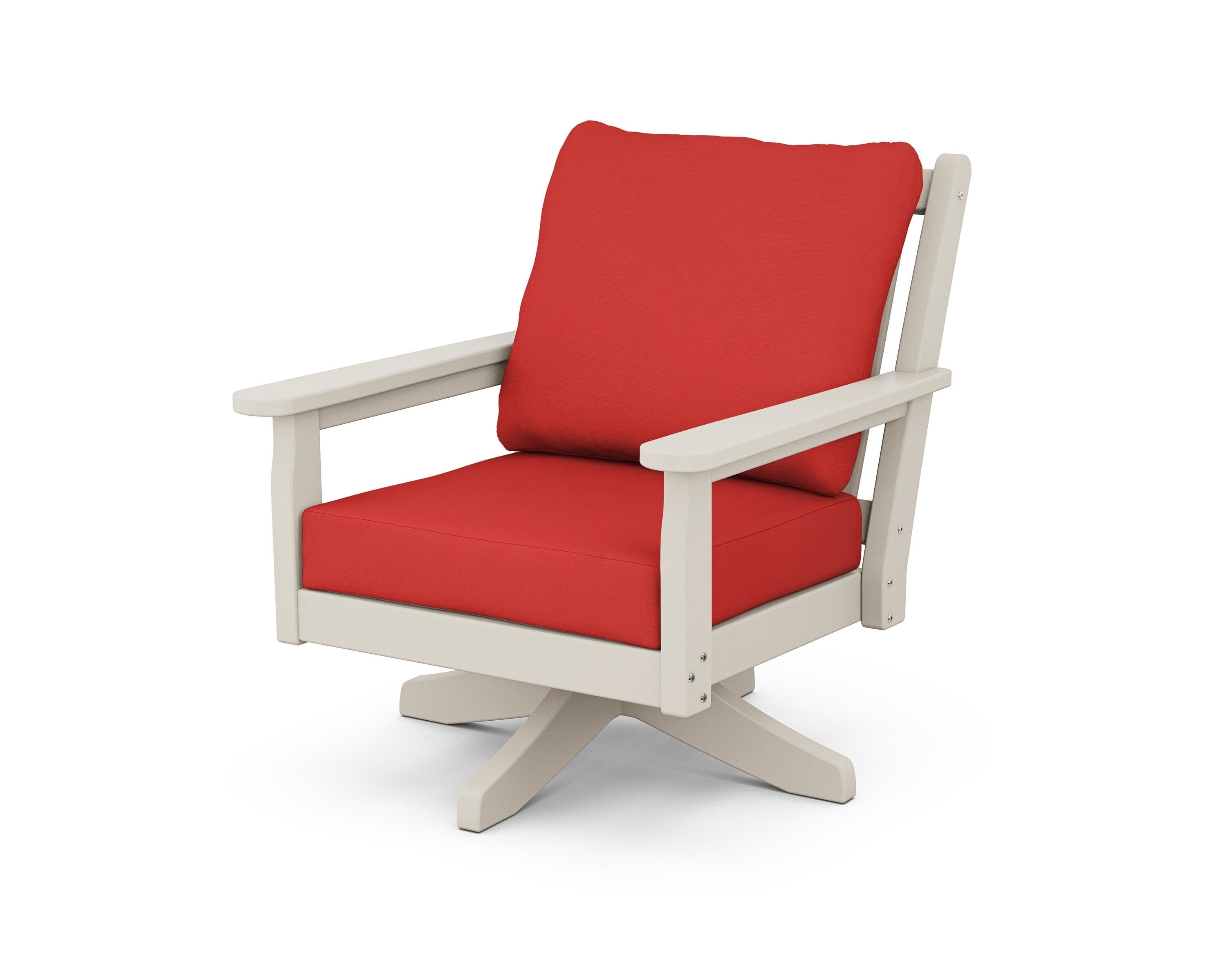 POLYWOOD Chippendale Deep Seating Swivel Chair in Sand / Crimson Linen