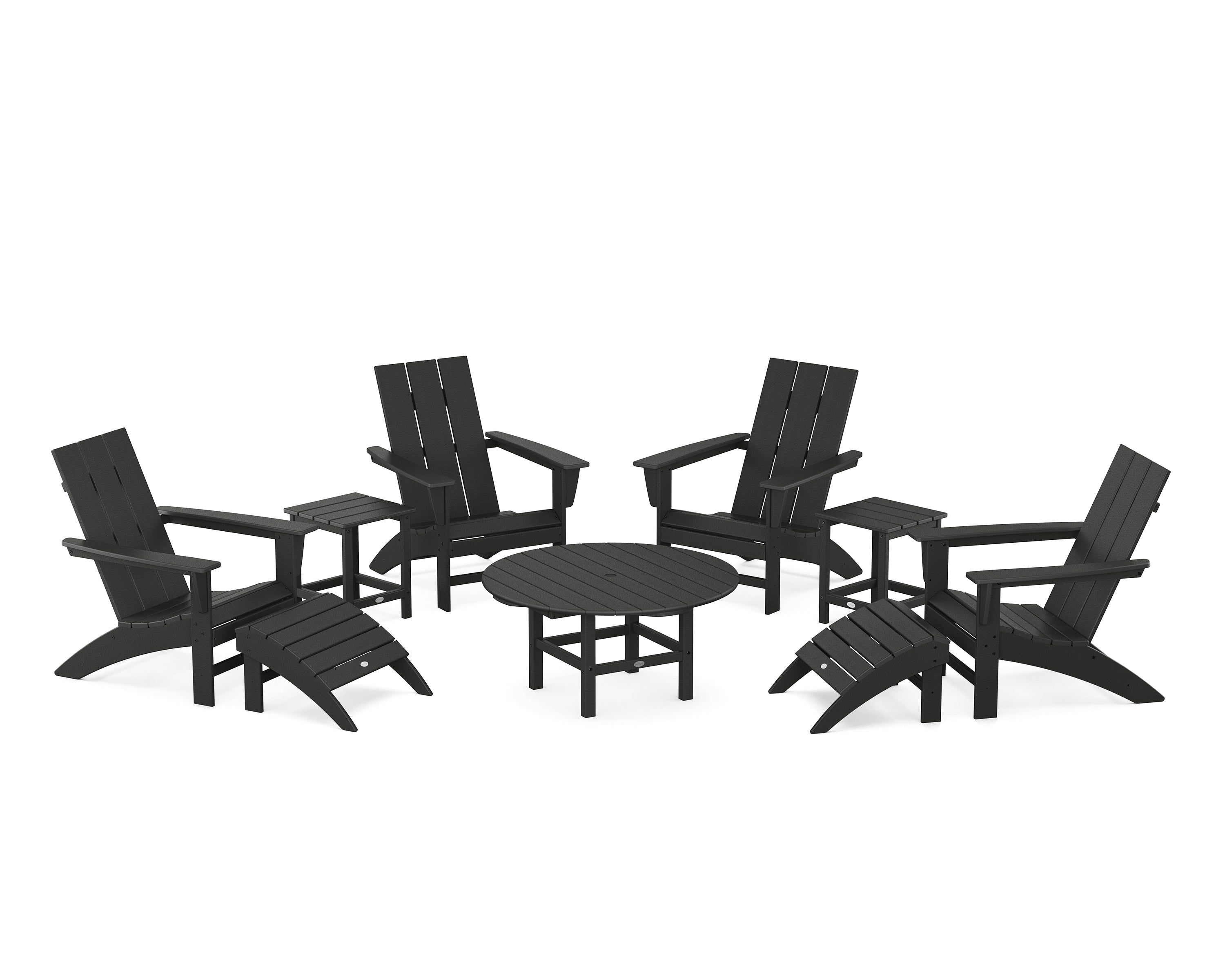 POLYWOOD® Modern Adirondack Chair 9-Piece Conversation Set in Black
