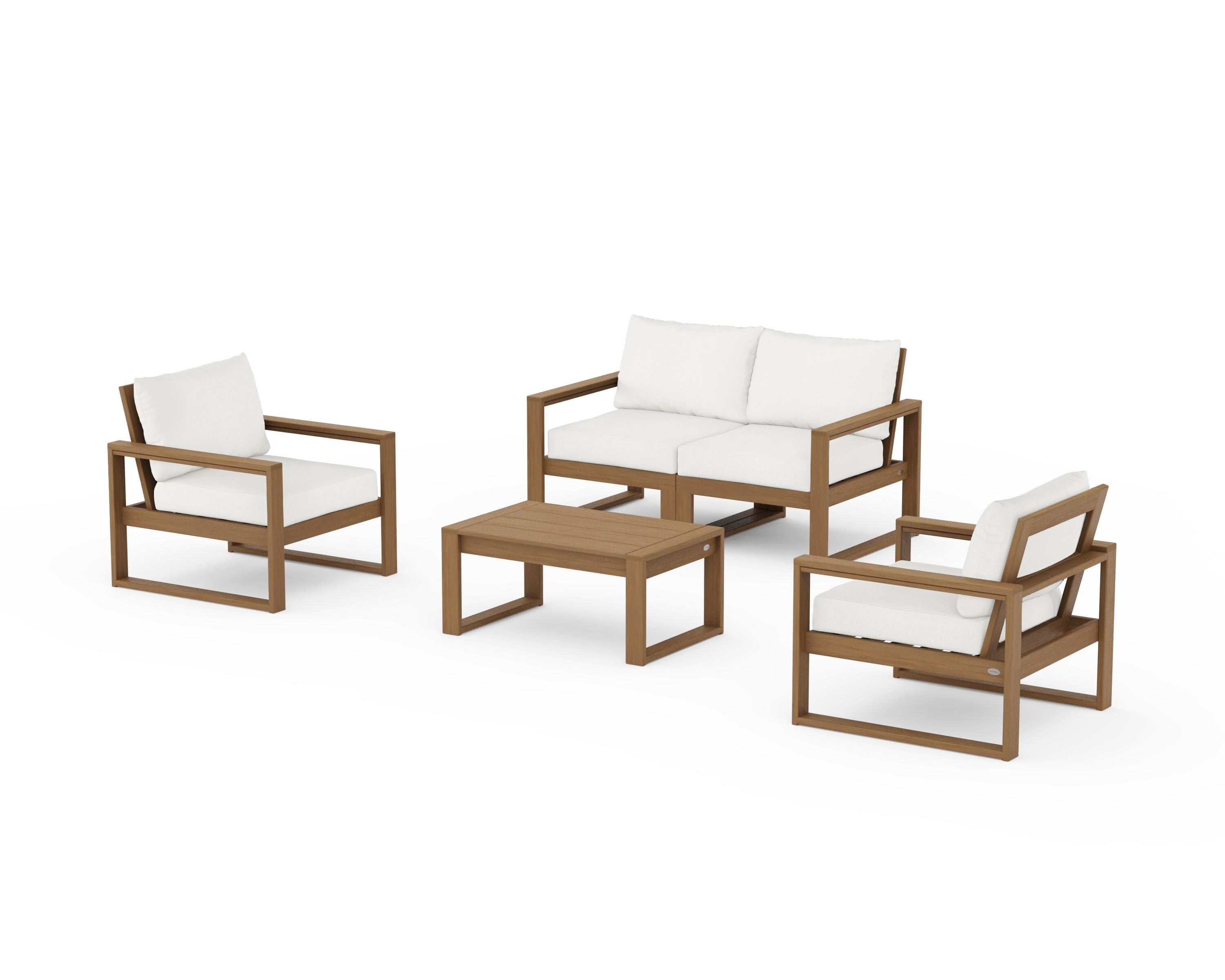 POLYWOOD EDGE Sectional 4-Piece Deep Seating Set with Loveseat in Natural / Natural Linen
