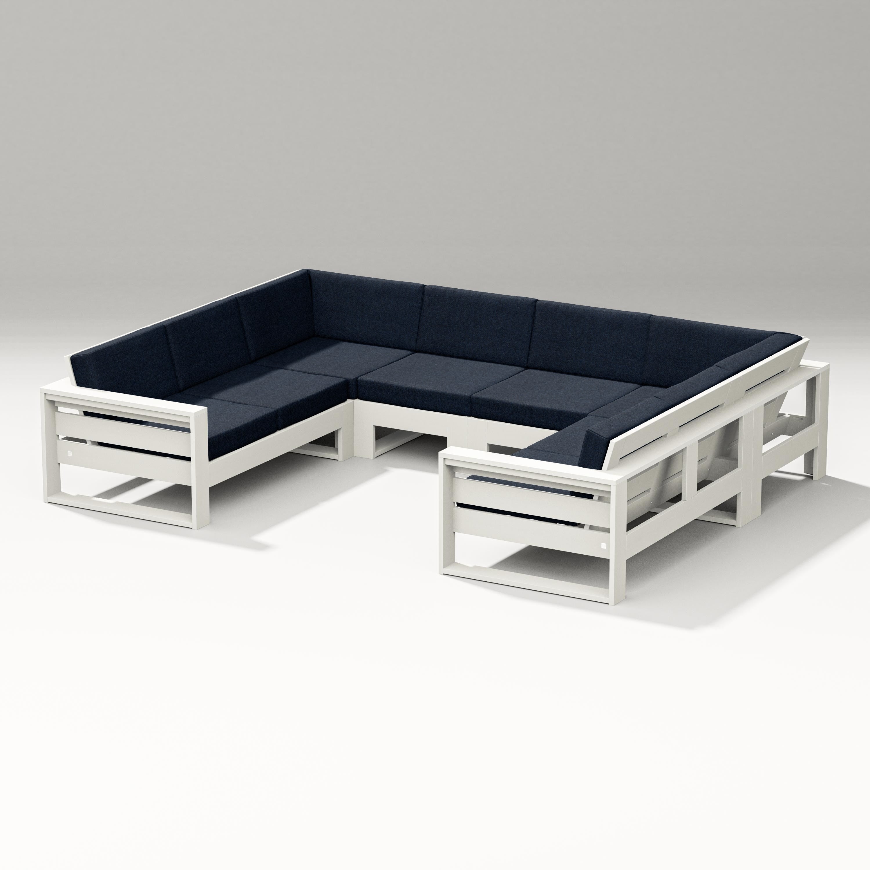PW Designer Series Latitude U-Shaped Sectional in Vintage White / Marine Indigo