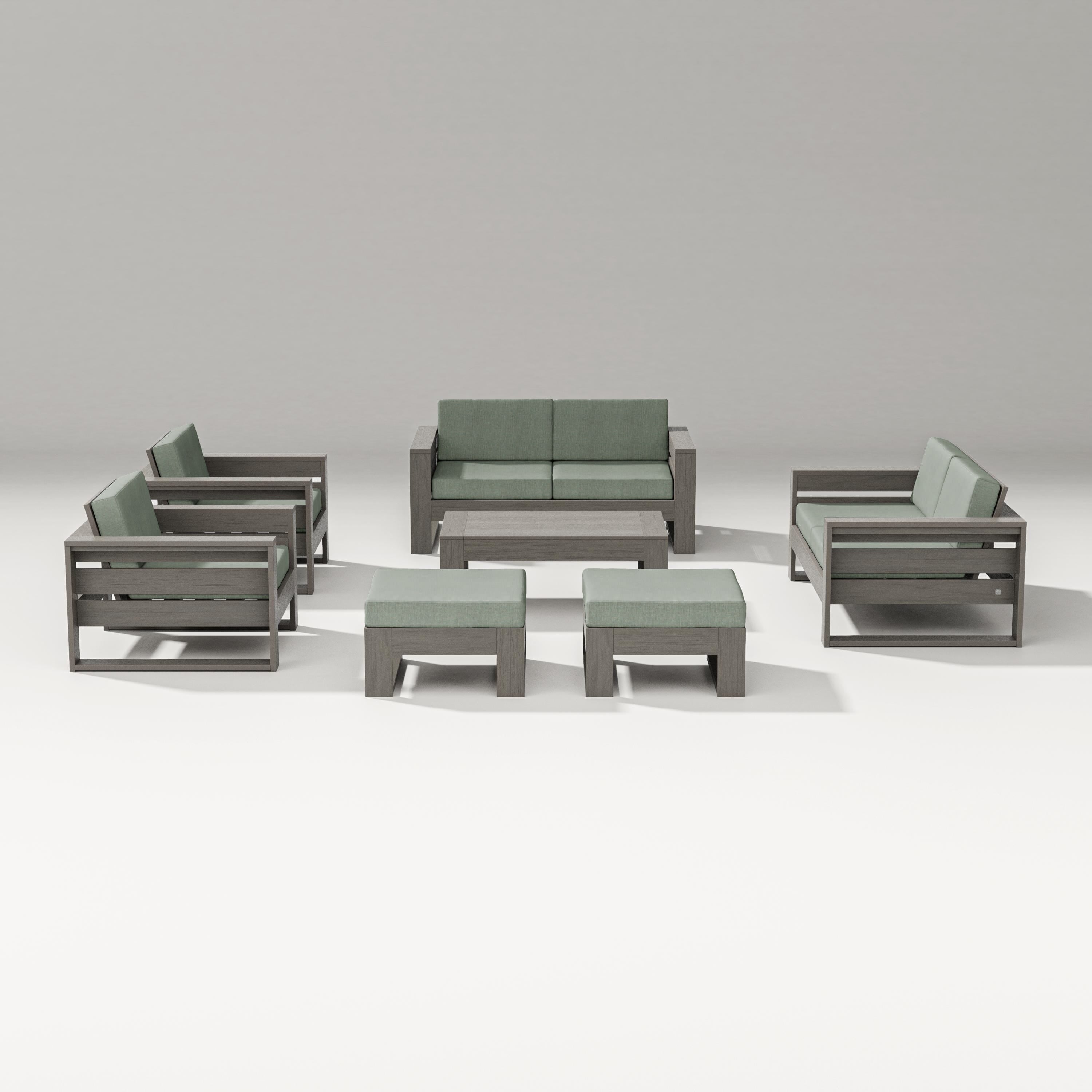 PW Designer Series Latitude 7-Piece Lounge Loveseat Set in Driftwood / Cast Sage