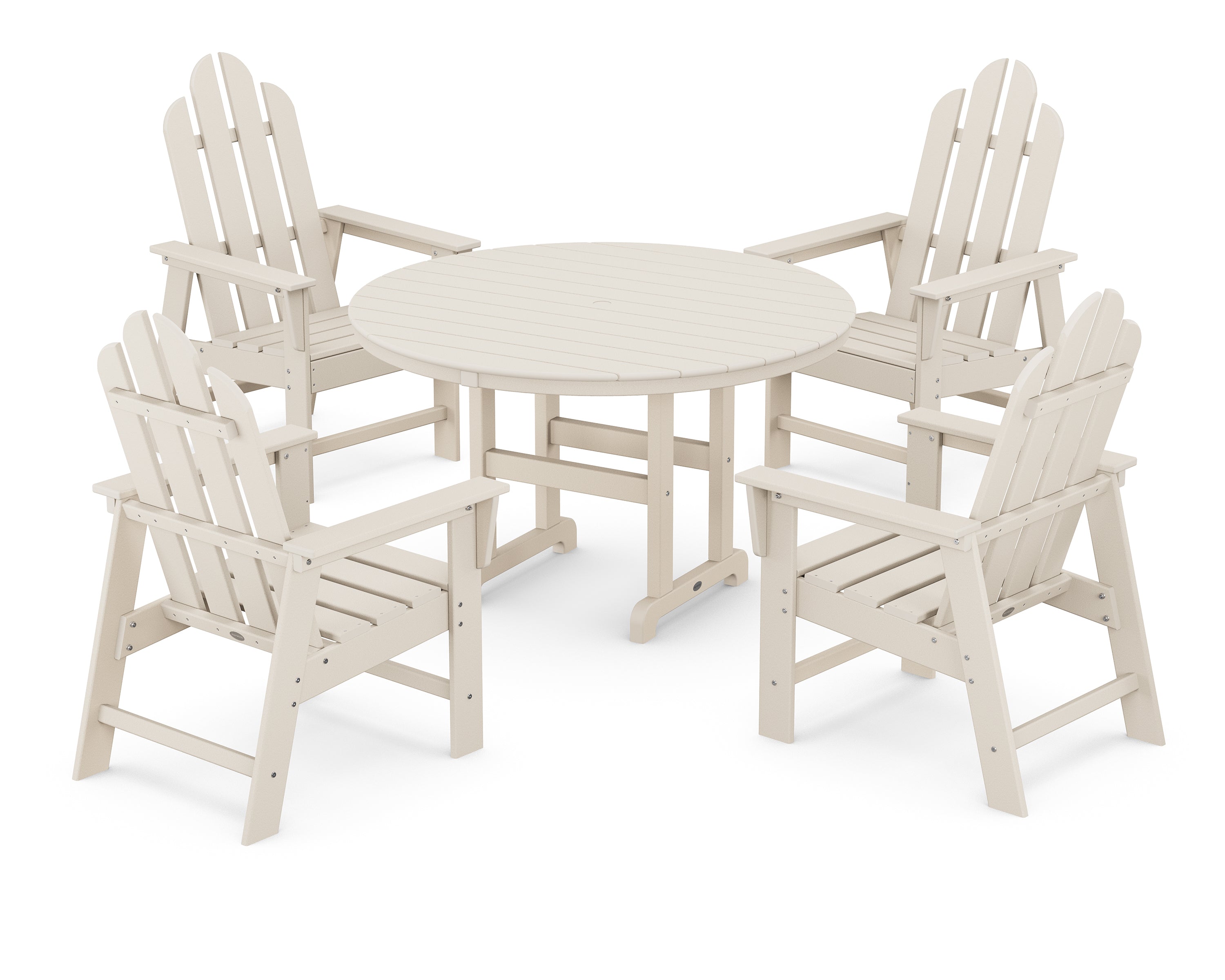 POLYWOOD® Long Island 5-Piece Round Farmhouse Dining Set in Sand