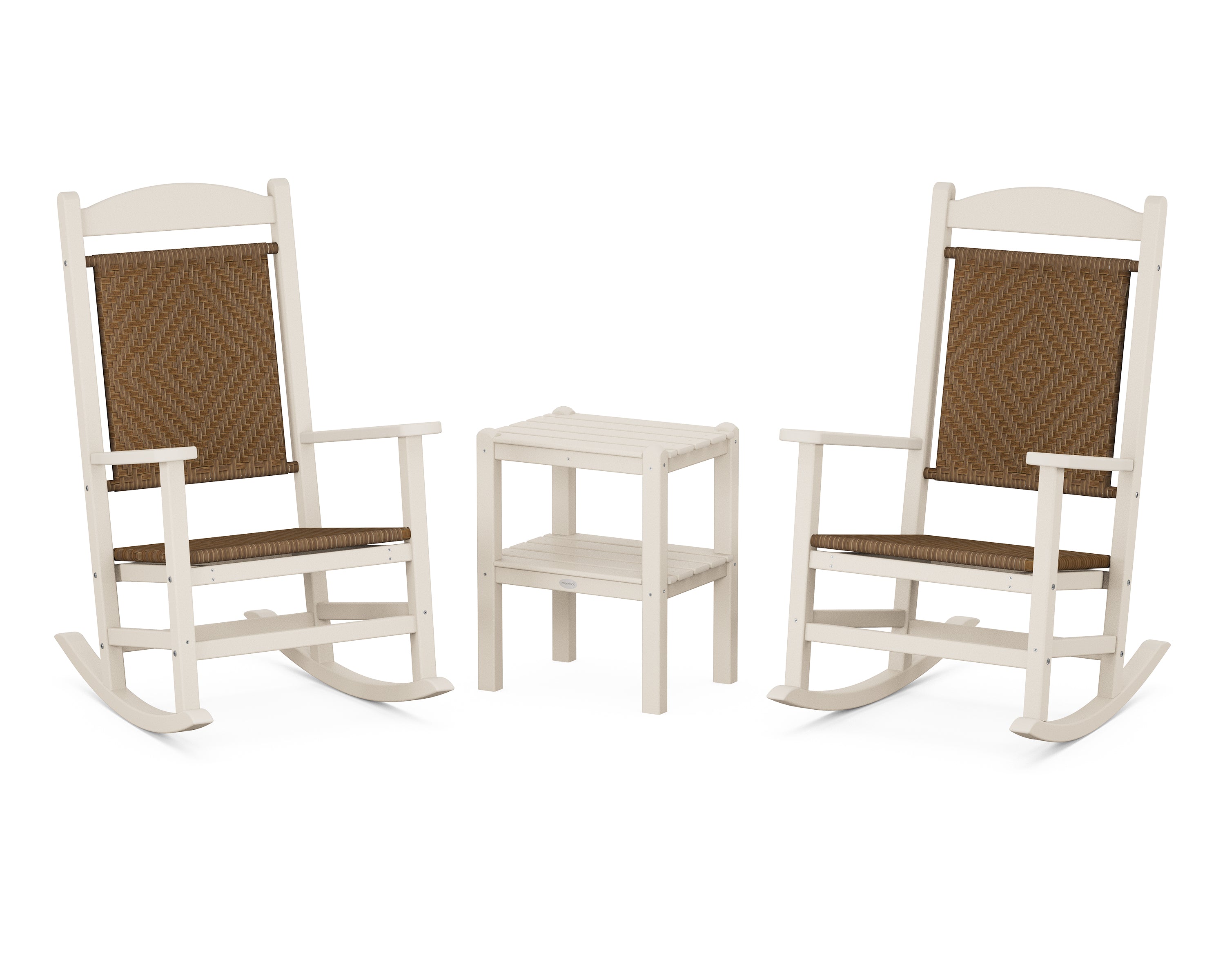 POLYWOOD Presidential Woven Rocker 3-Piece Set in Sand / Tigerwood