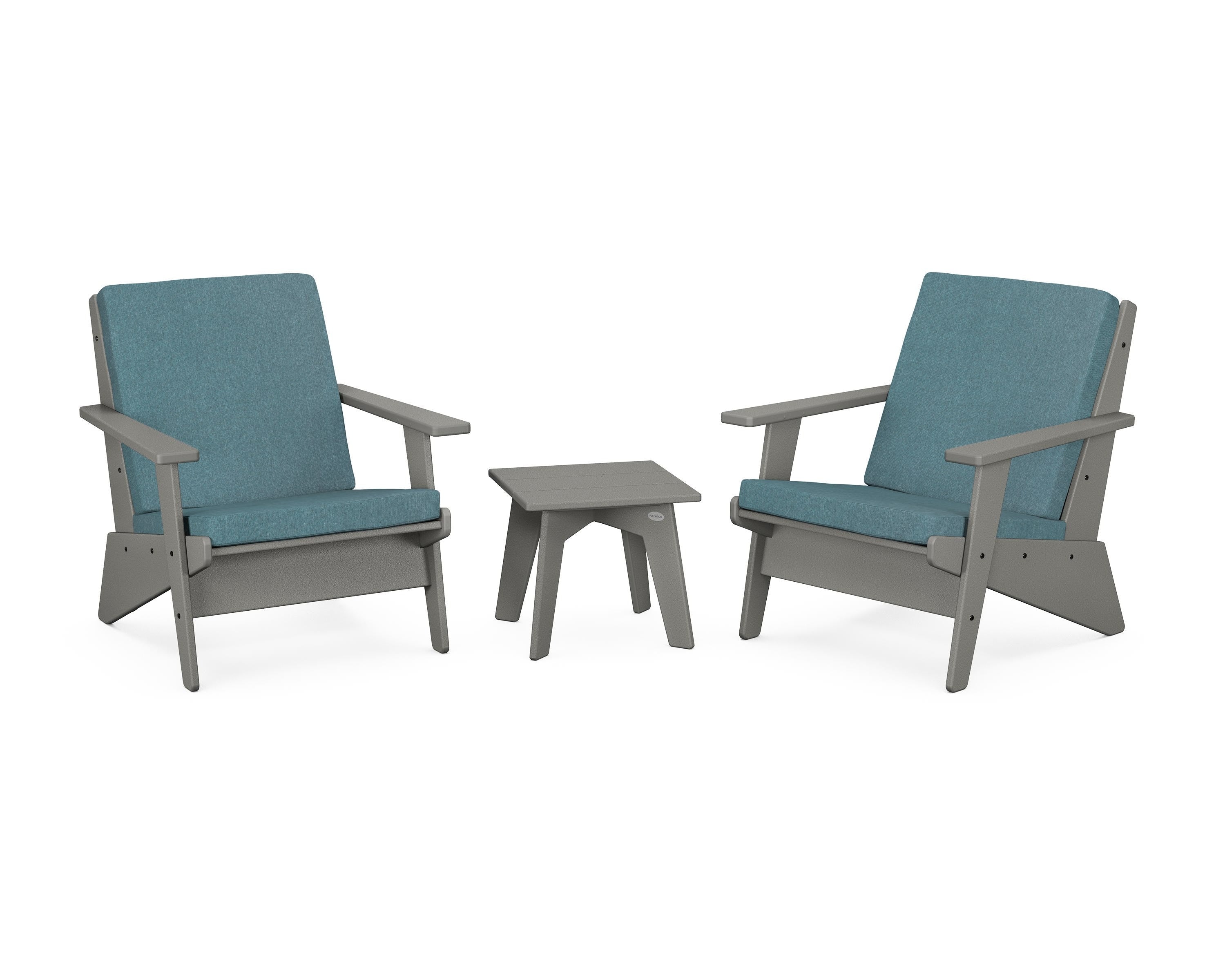 POLYWOOD Riviera Modern Lounge 3-Piece Set in Slate Grey / Ocean Teal
