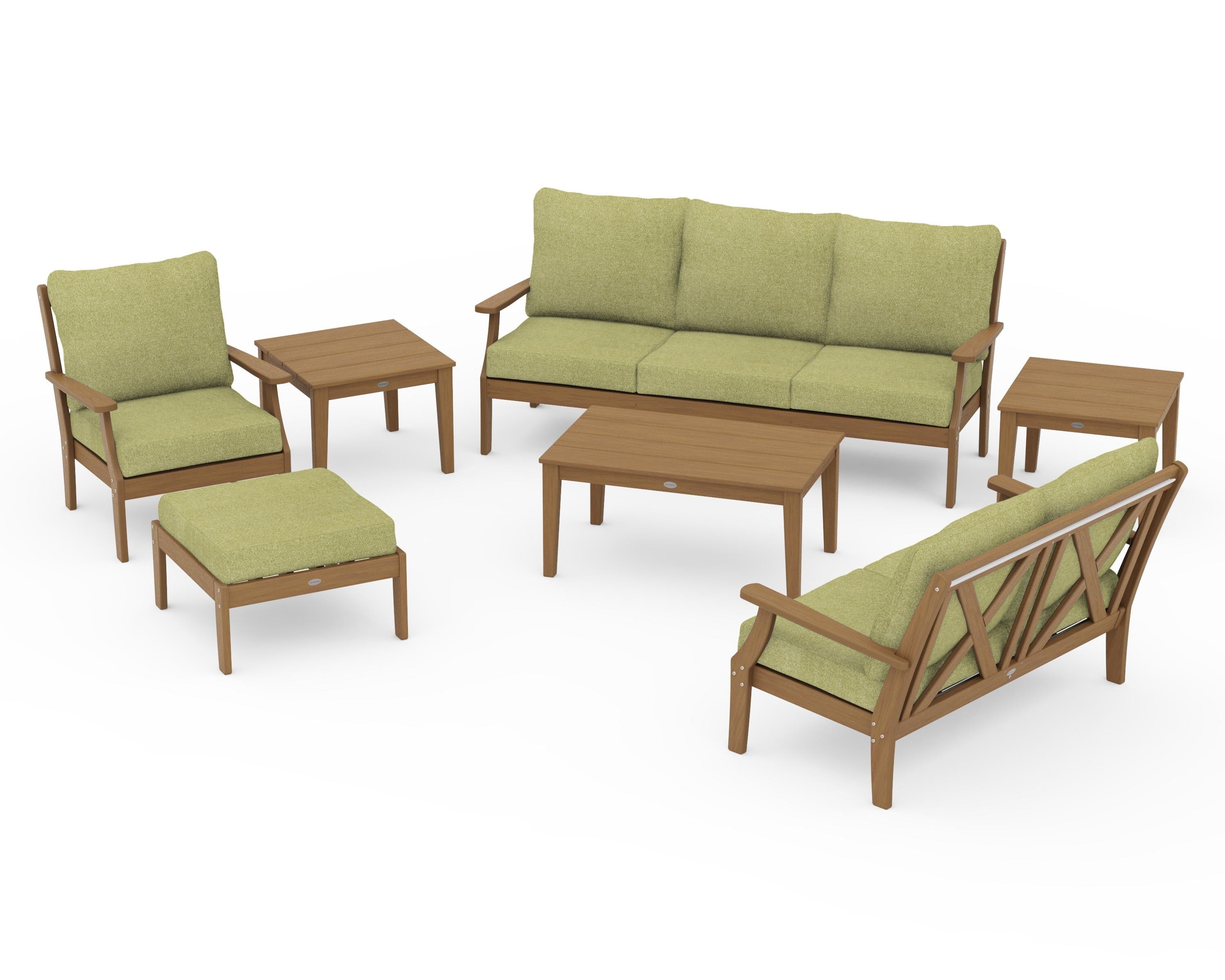 POLYWOOD Braxton 7-Piece Deep Seating Set in Natural / Chartreuse Boucle