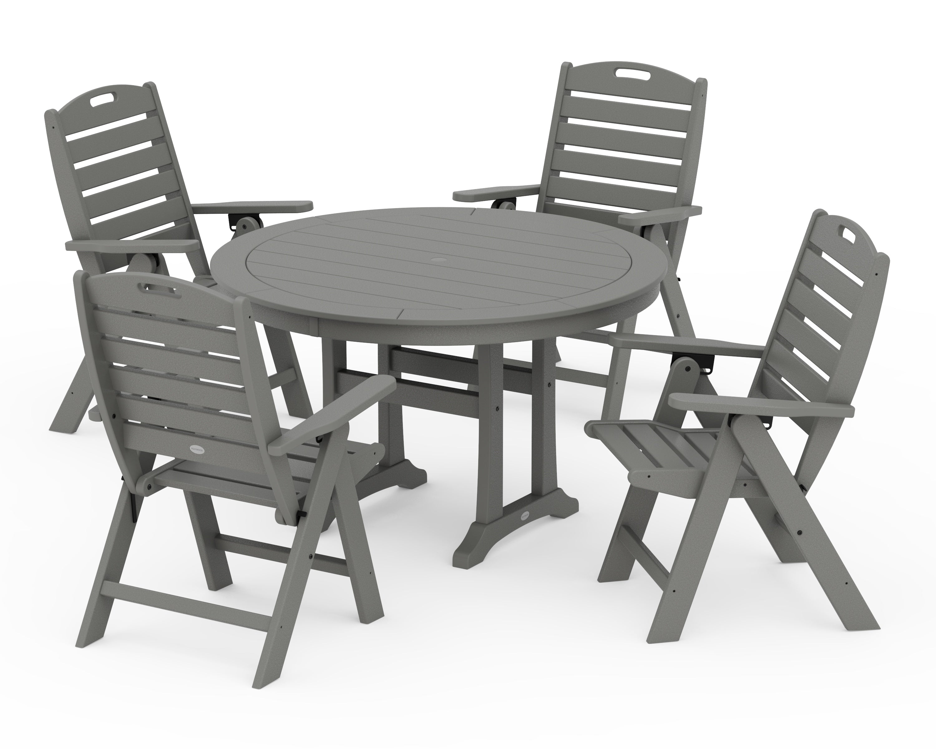 POLYWOOD Nautical Highback Chair 5-Piece Round Dining Set with Trestle Legs in Slate Grey