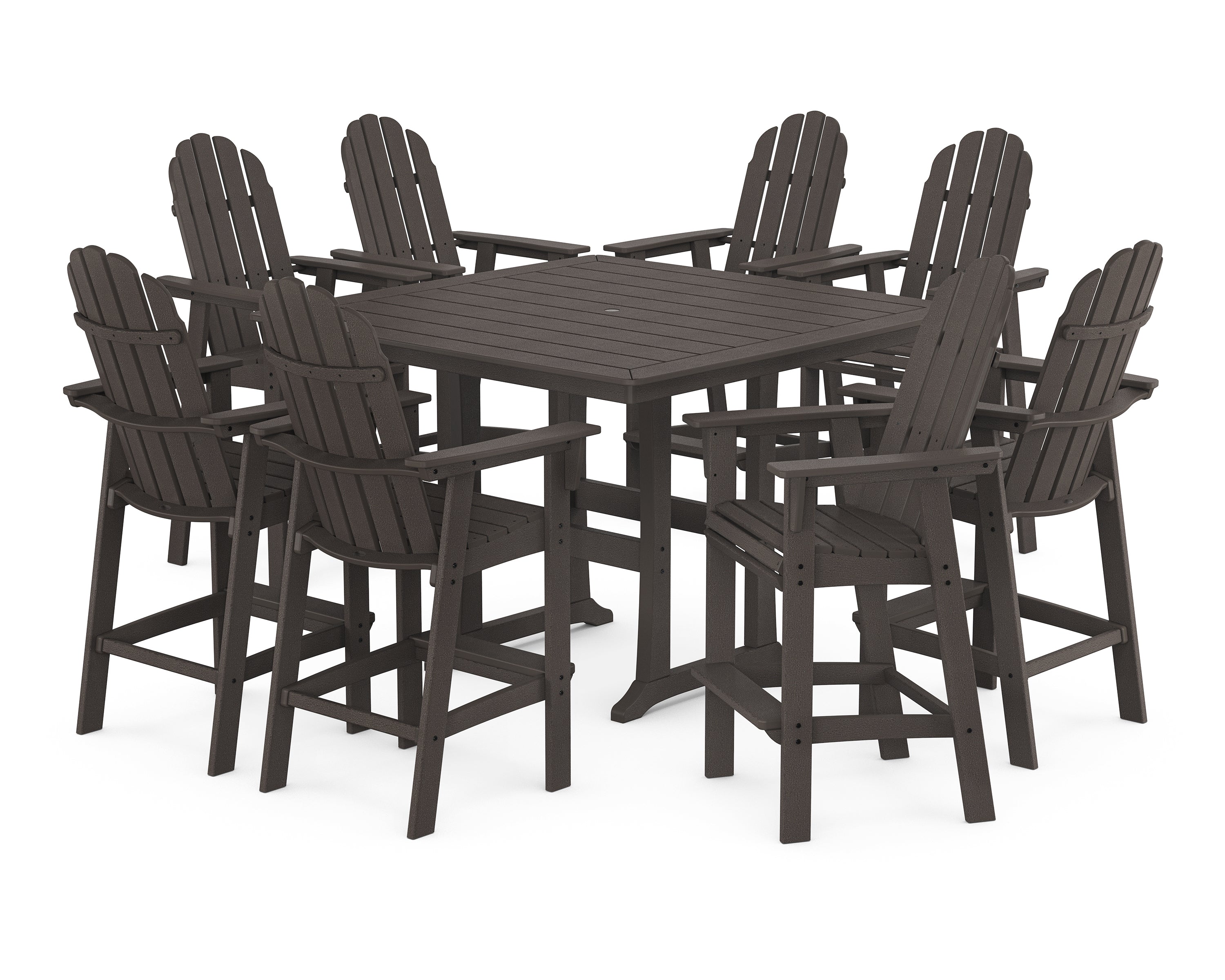 POLYWOOD Vineyard Curveback Adirondack 9-Piece Trestle Bar Set in Vintage Coffee