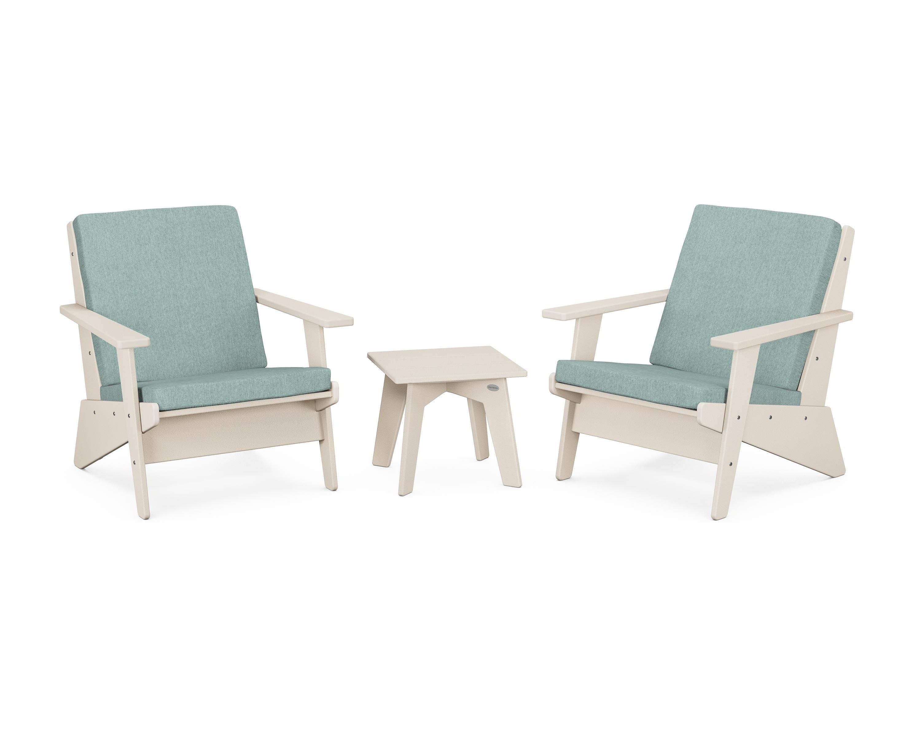 POLYWOOD Riviera Modern Lounge 3-Piece Set in Sand / Glacier Spa