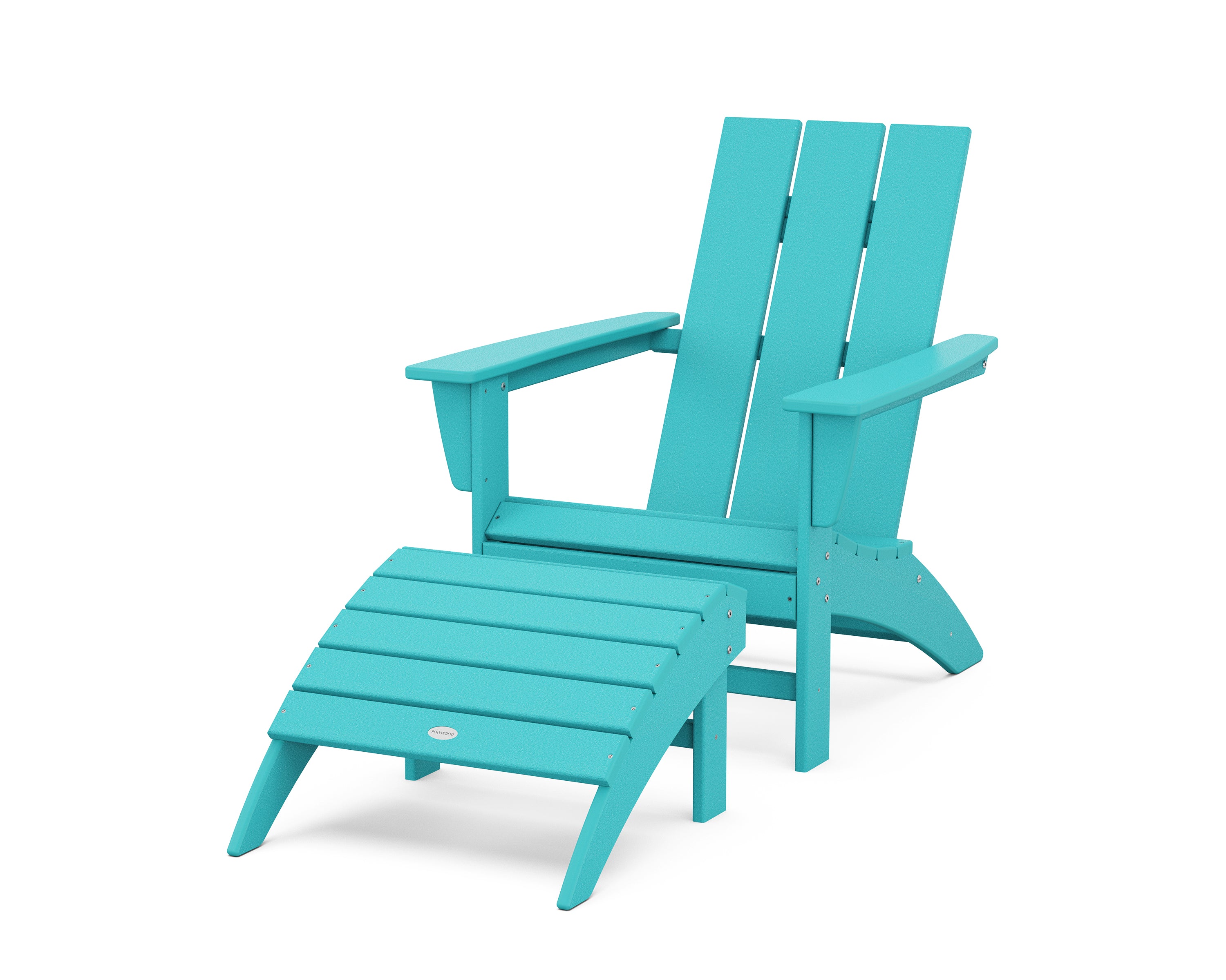 POLYWOOD Modern Adirondack Chair 2-Piece Set with Ottoman in Aruba