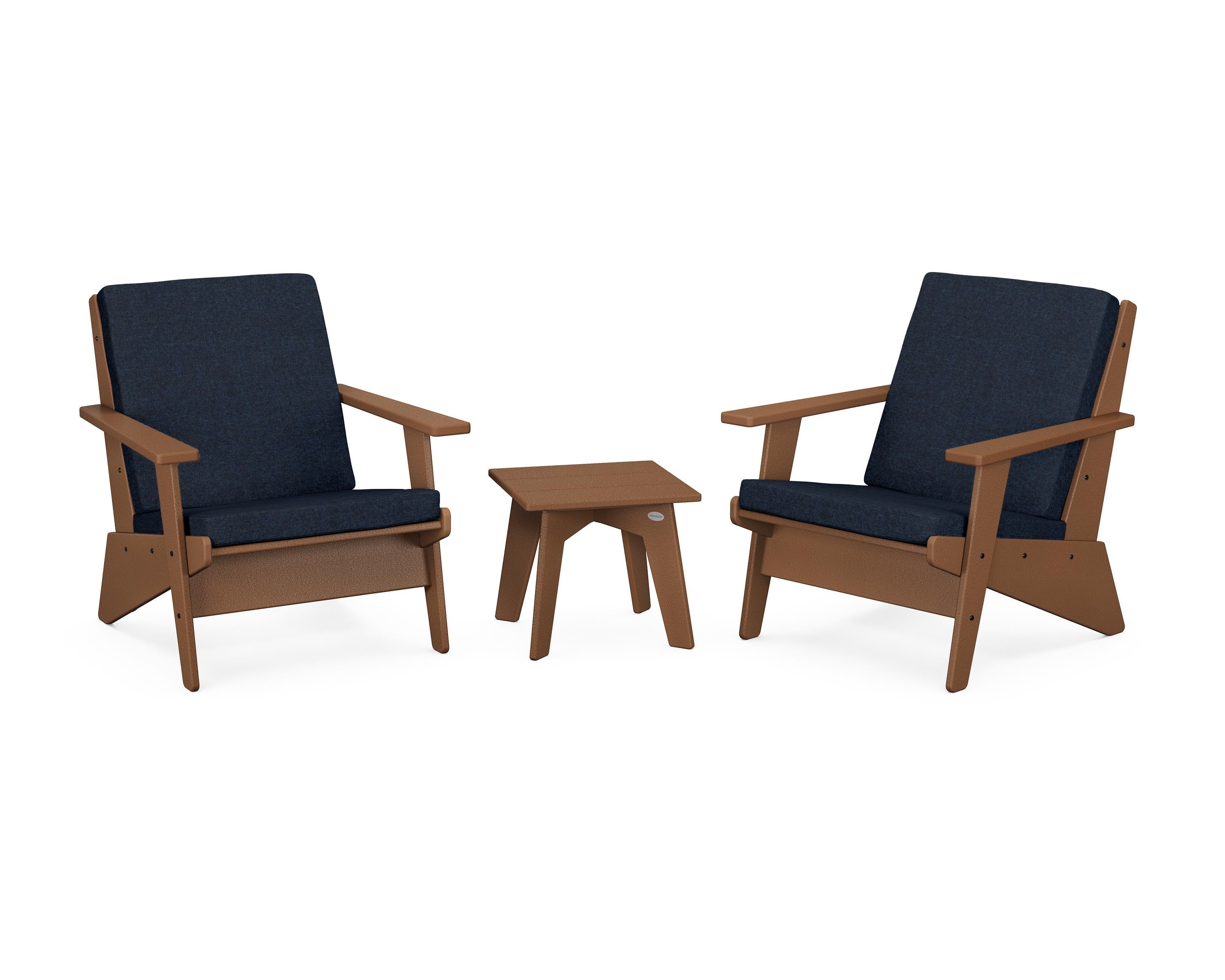 POLYWOOD Riviera Modern Lounge 3-Piece Set in Teak / Marine Indigo