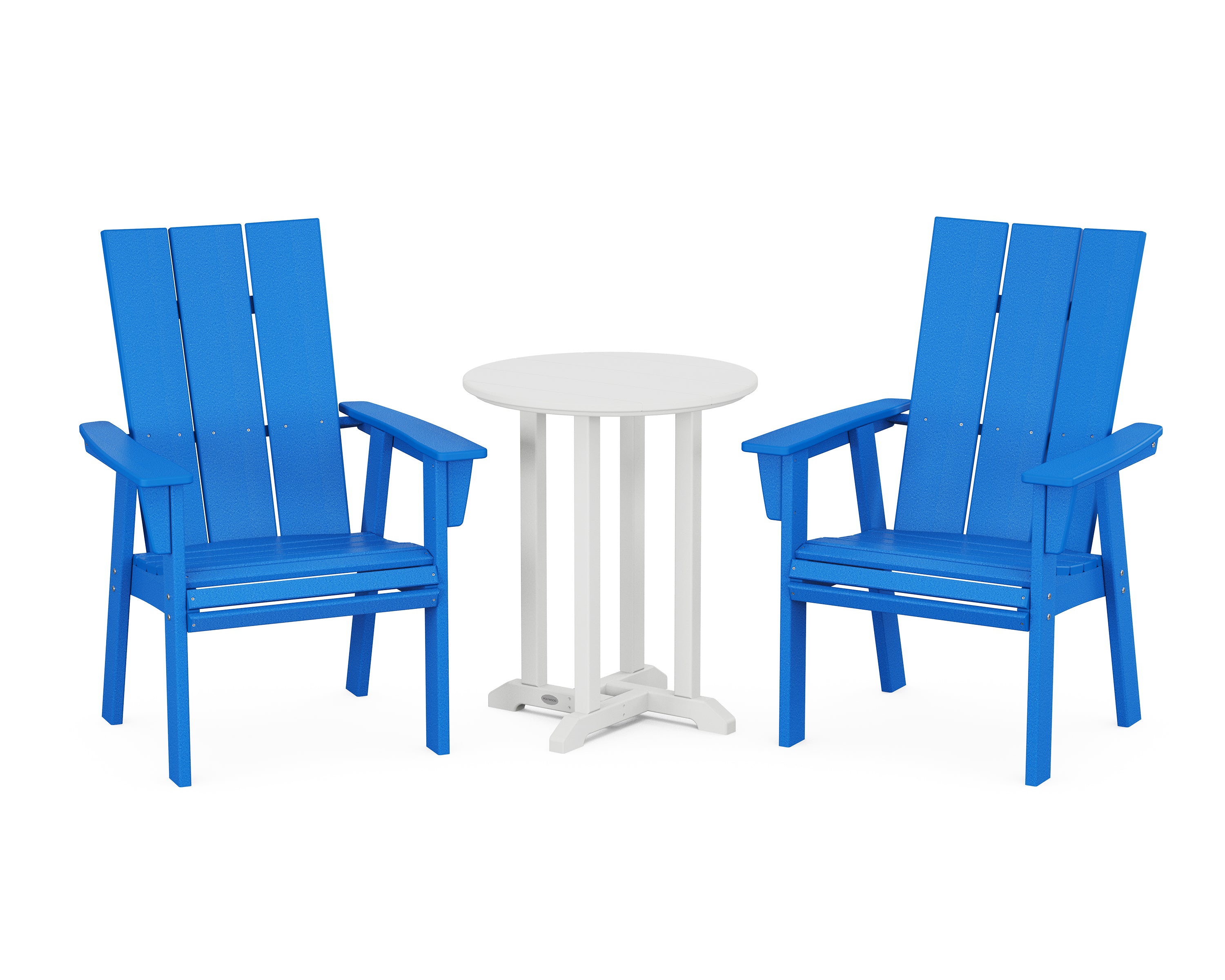 POLYWOOD® Modern Curveback Adirondack 3-Piece Round Dining Set in Pacific Blue / White