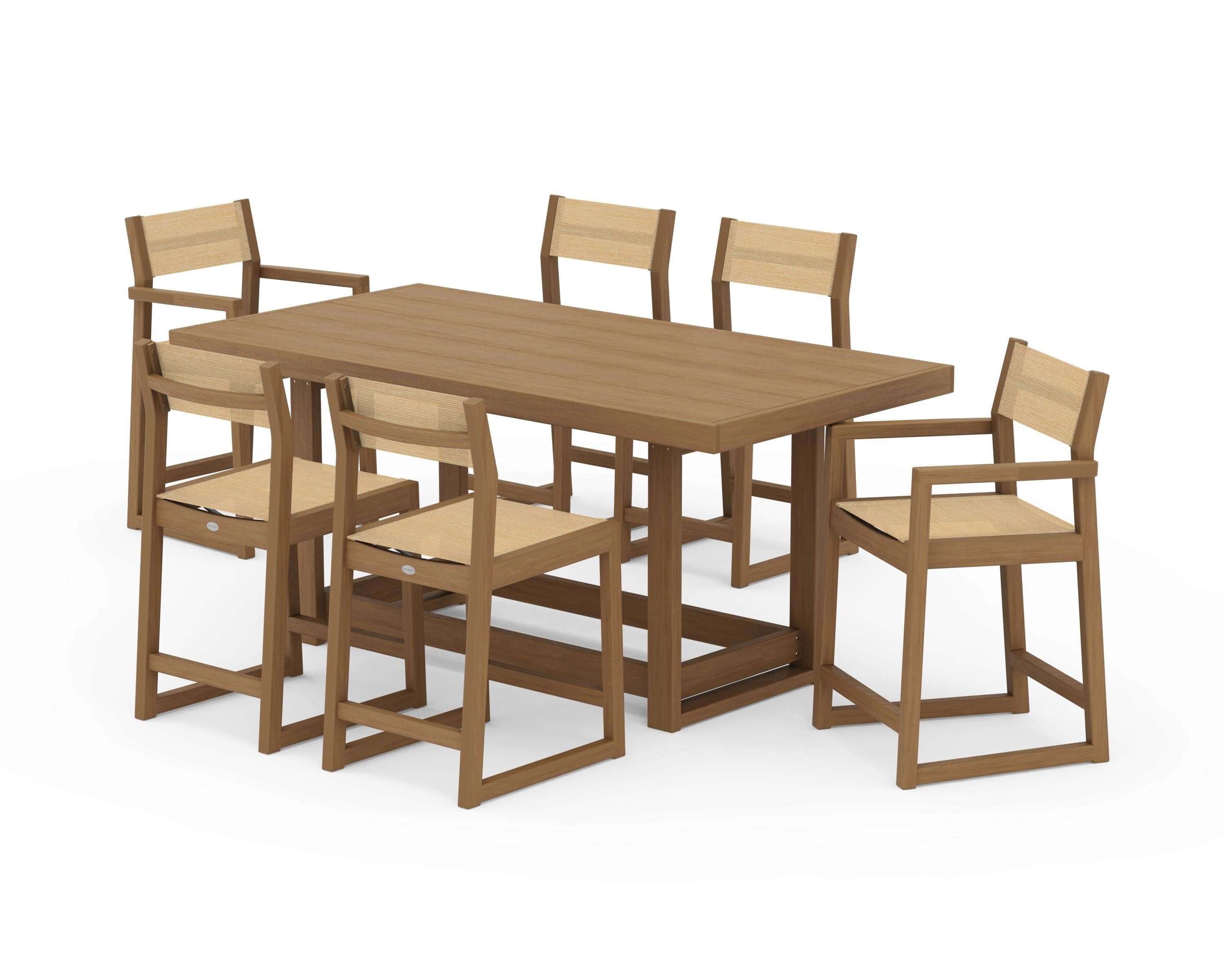 POLYWOOD EDGE Sling 7-Piece Counter Table Set in Natural / Dupioni Apricot Sling