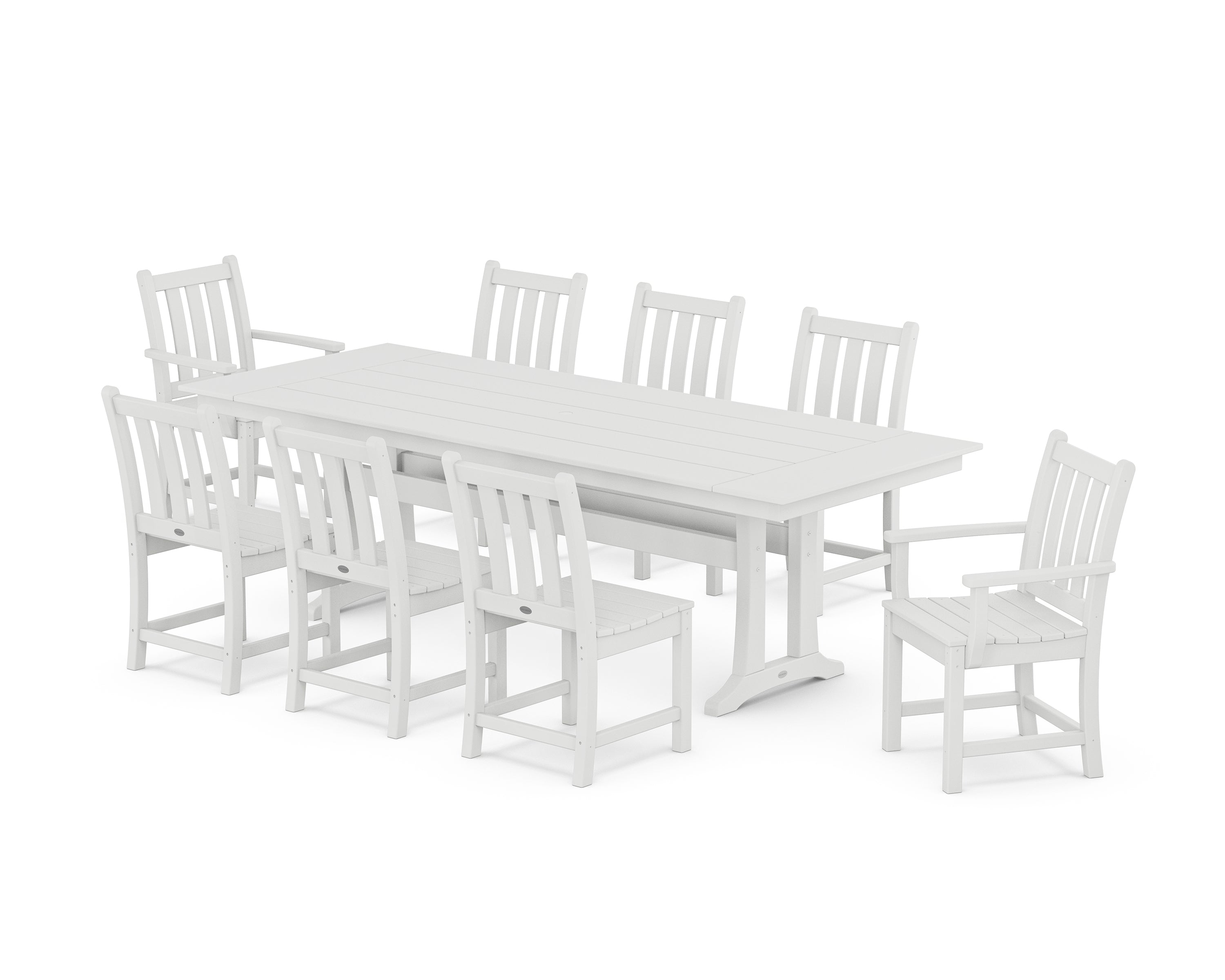 POLYWOOD® Traditional Garden 9-Piece Farmhouse Dining Set with Trestle Legs in White