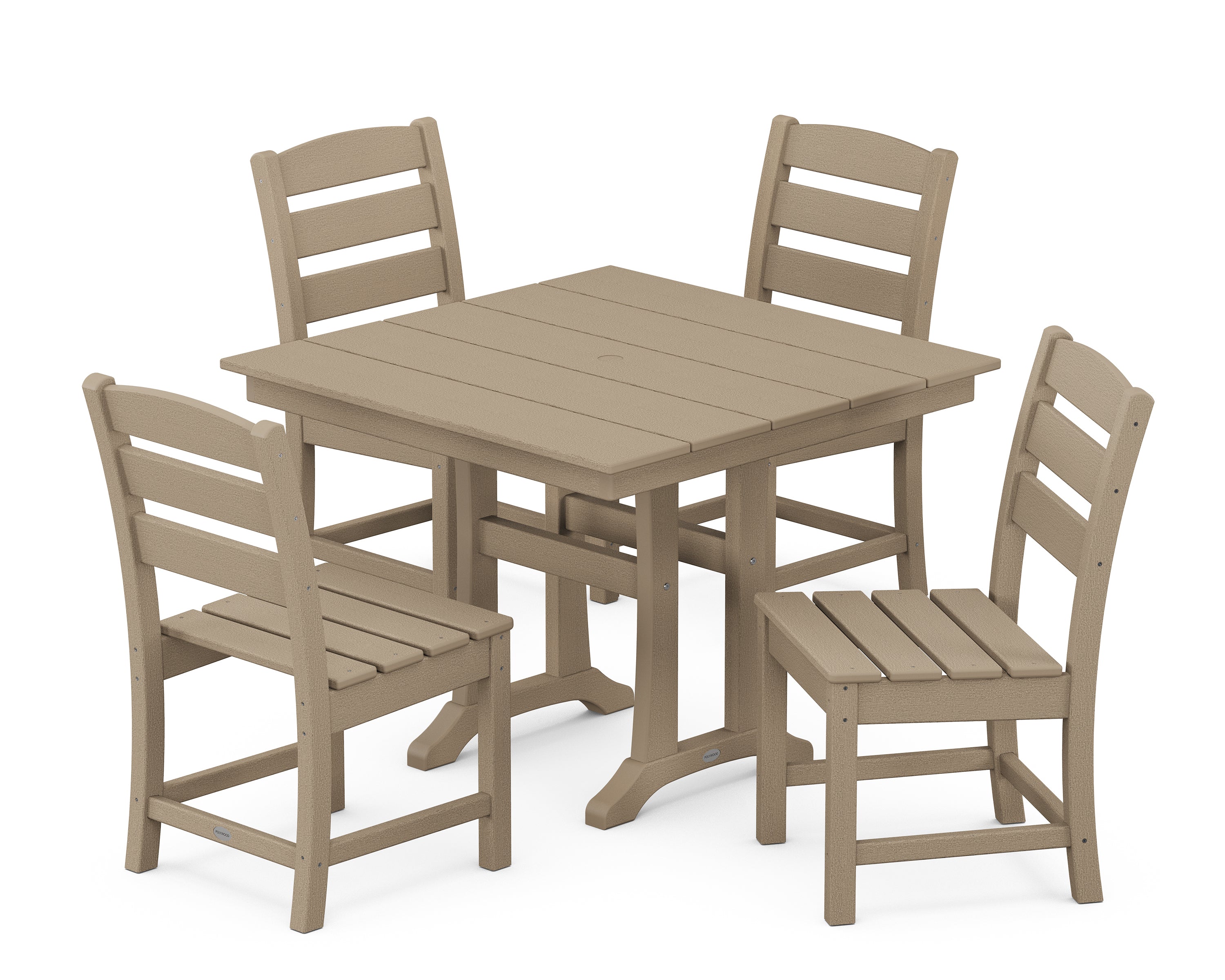 POLYWOOD Lakeside 5-Piece Farmhouse Trestle Side Chair Dining Set in Vintage Sahara