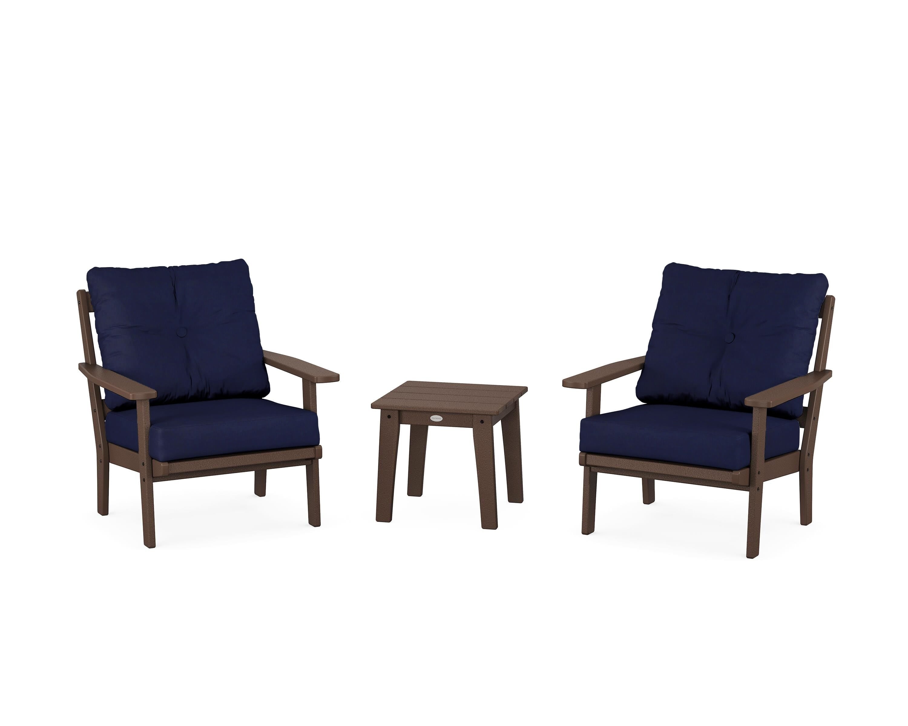POLYWOOD Prairie 3-Piece Deep Seating Set in Mahogany / Navy