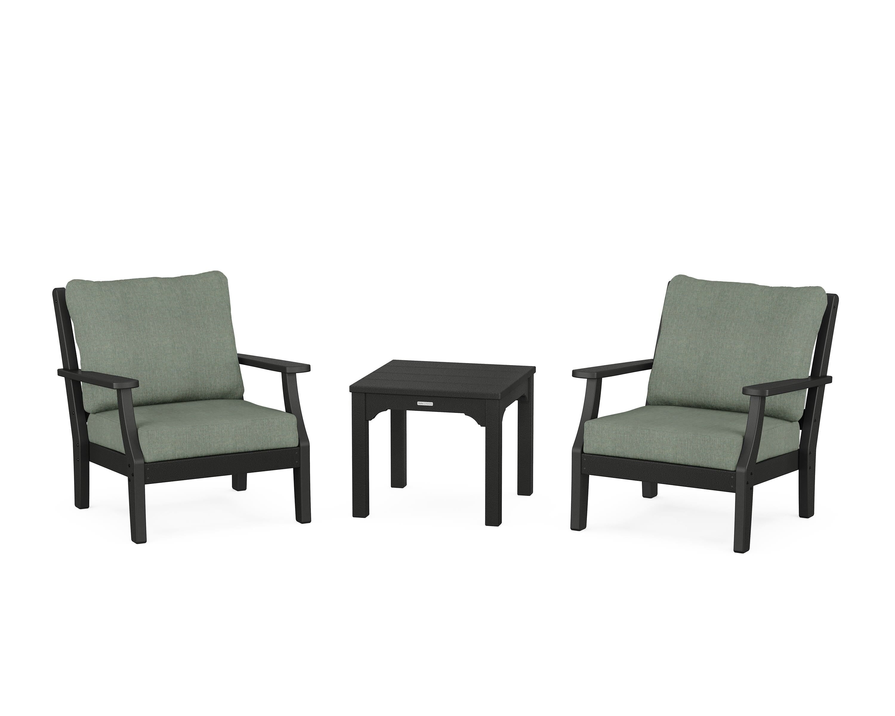 Martha Stewart by POLYWOOD Chinoiserie 3-Piece Deep Seating Set in Black / Cast Sage