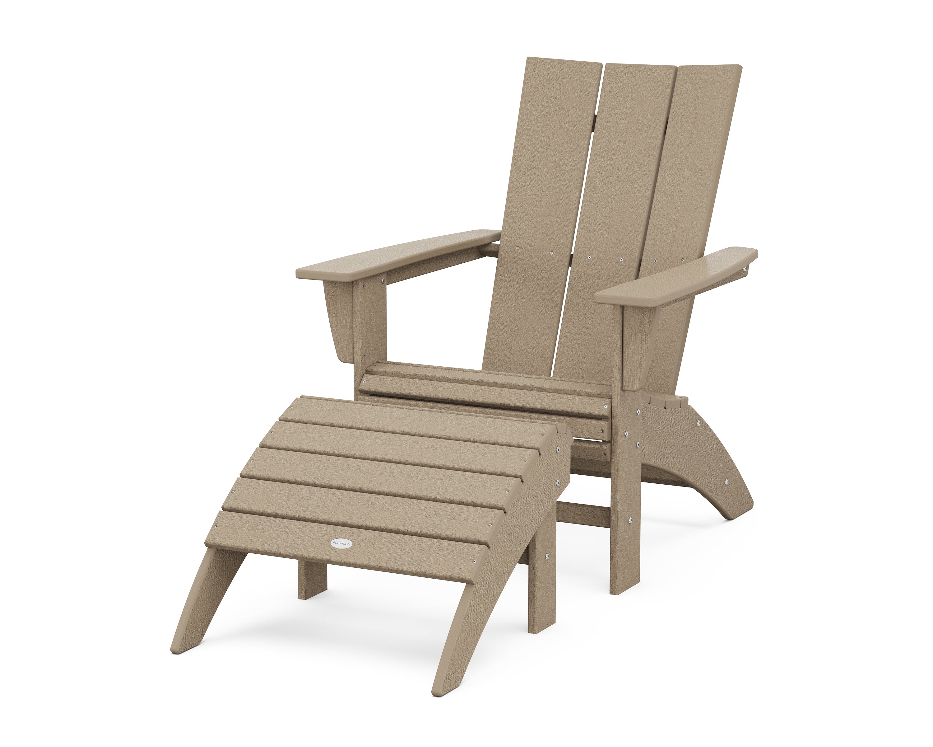 POLYWOOD Modern Curveback Adirondack Chair 2-Piece Set with Ottoman in Vintage Sahara