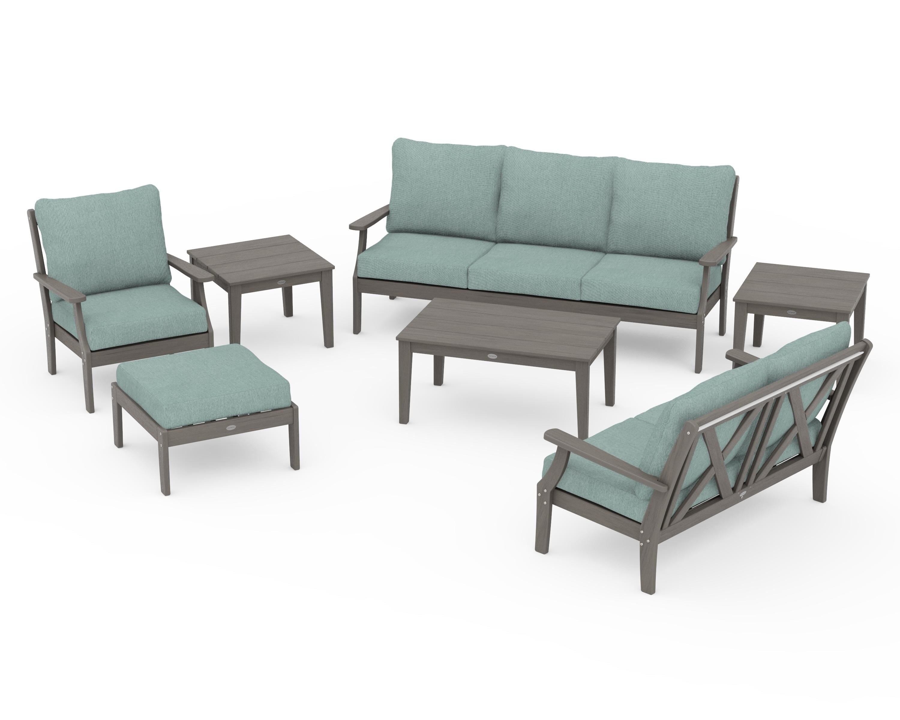 POLYWOOD Braxton 7-Piece Deep Seating Set in Driftwood / Glacier Spa