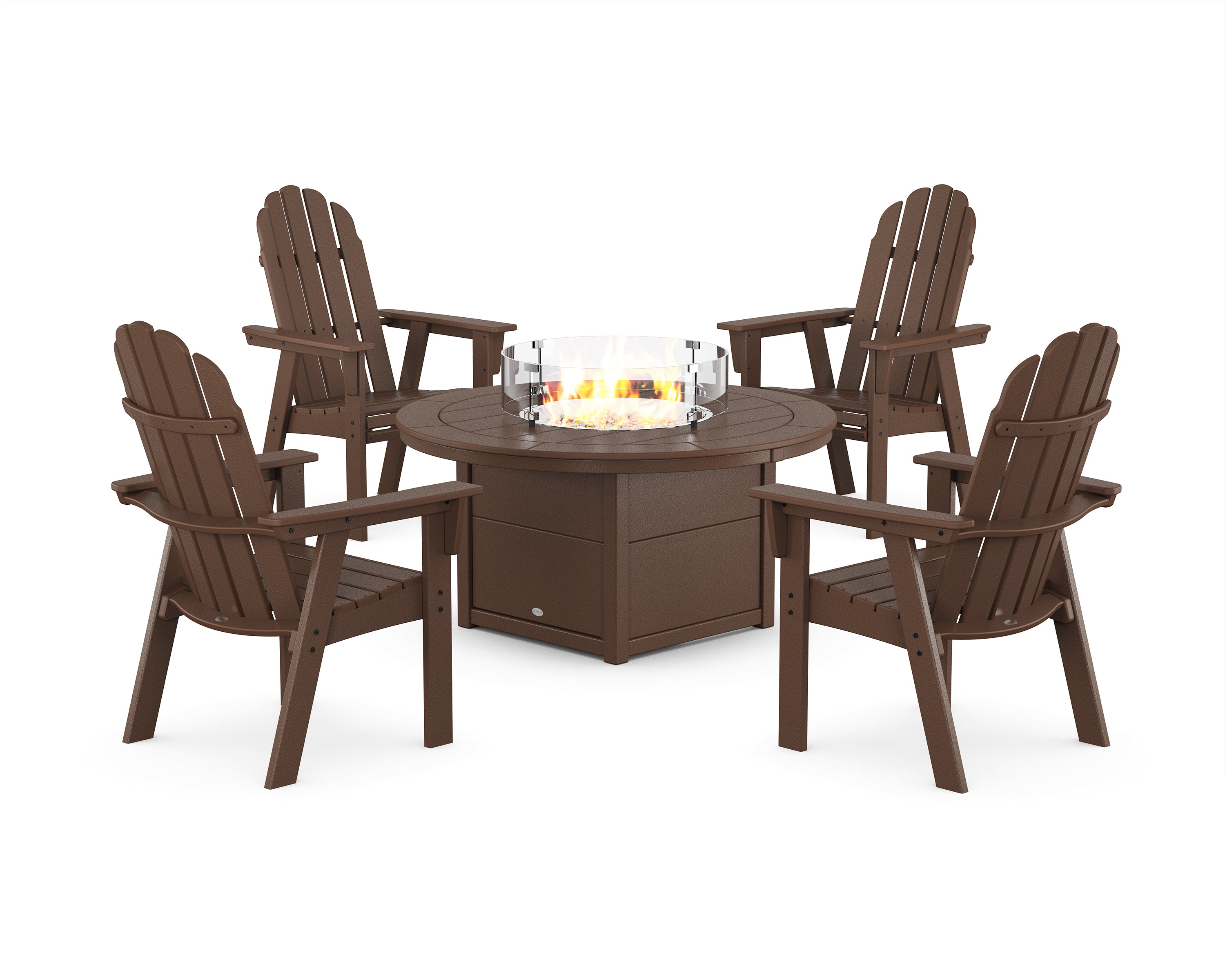 POLYWOOD Vineyard 4-Piece Curveback Upright Adirondack Conversation Set with Fire Pit Table in Mahogany