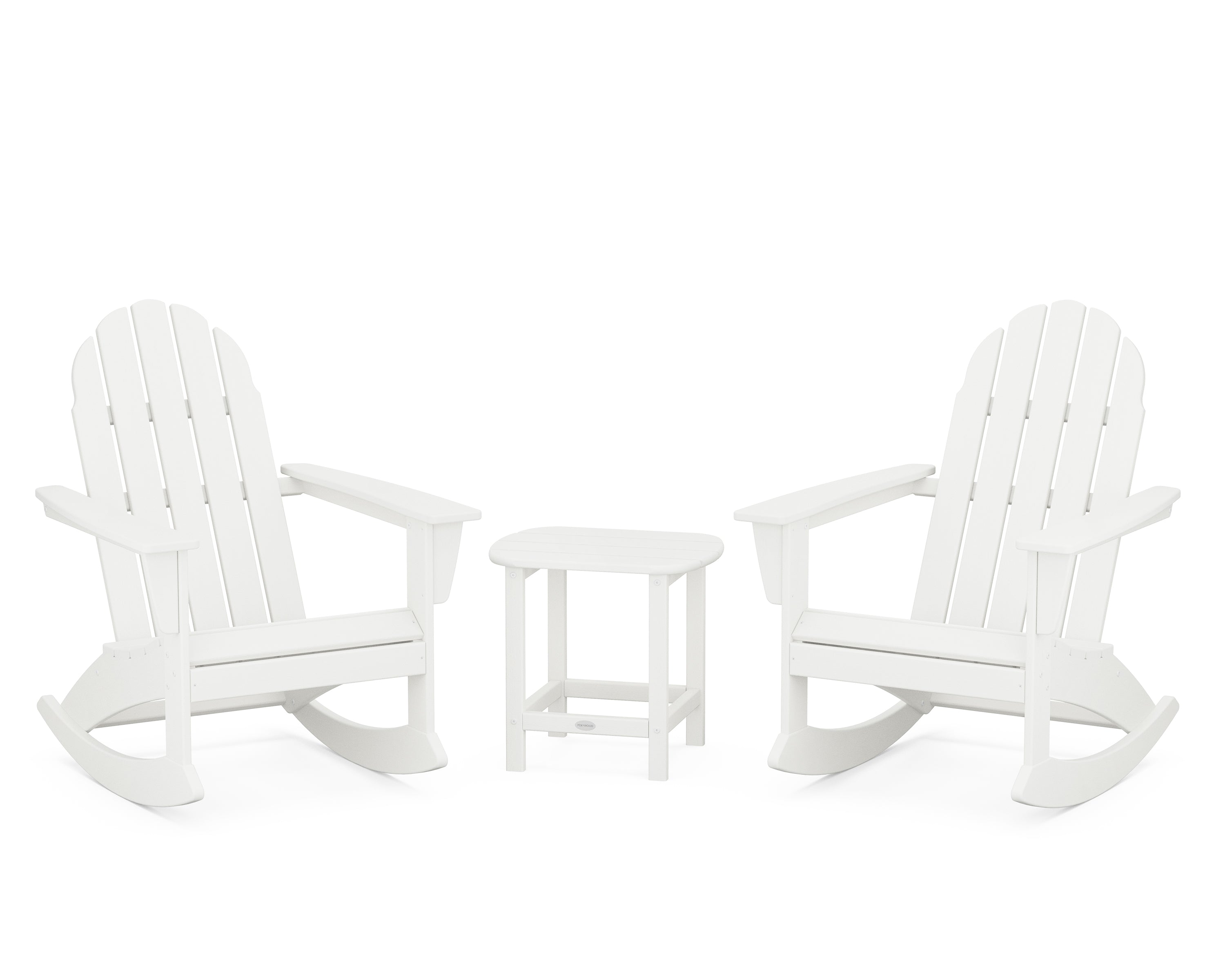 POLYWOOD Vineyard 3-Piece Adirondack Rocking Chair Set with South Beach 18" Side Table in Vintage White