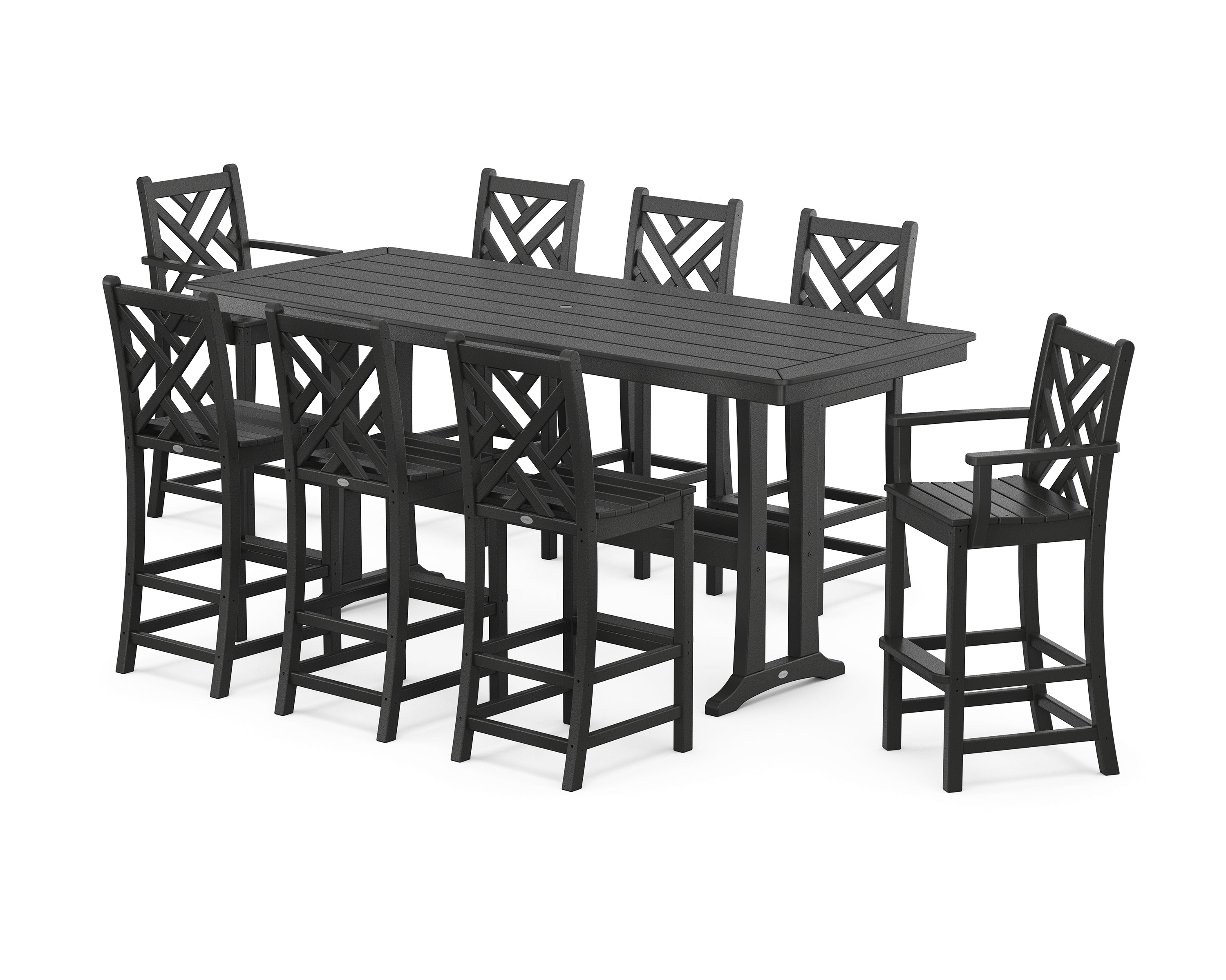 POLYWOOD Chippendale 9-Piece Bar Set with Trestle Legs in Black