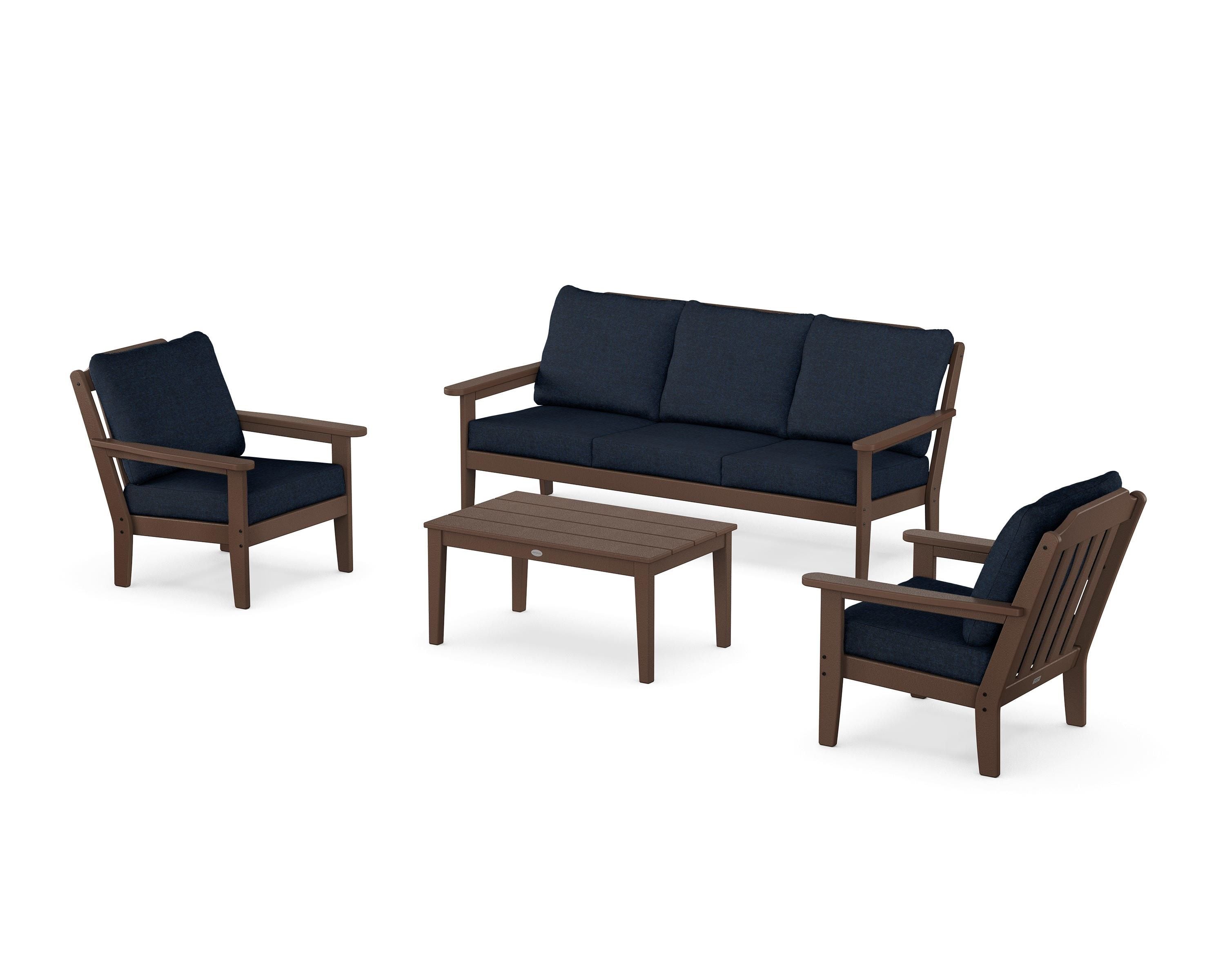 Country Living Cottage 4-Piece Deep Seating Set with Sofa in Mahogany / Marine Indigo