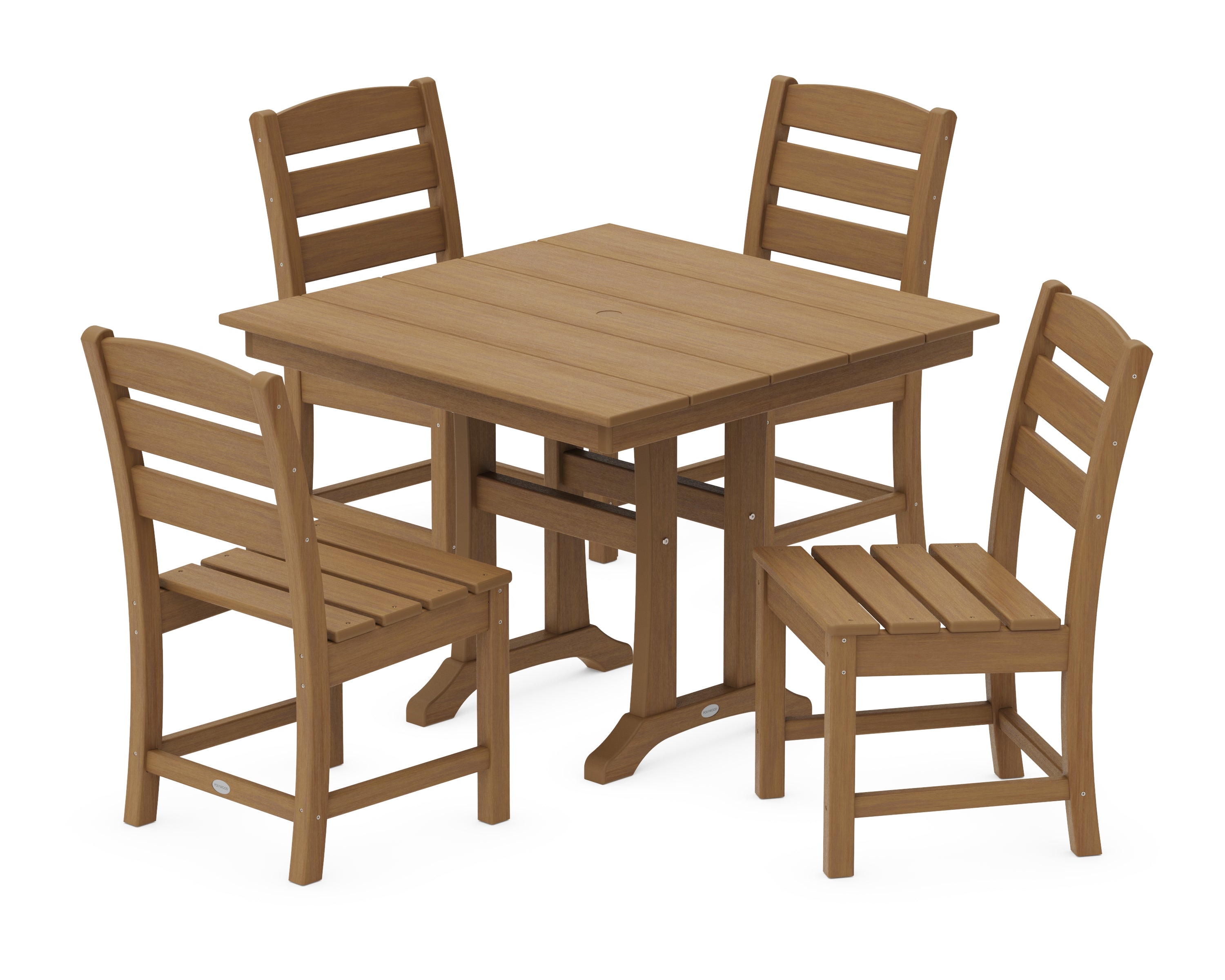 POLYWOOD Lakeside 5-Piece Farmhouse Trestle Side Chair Dining Set in Natural