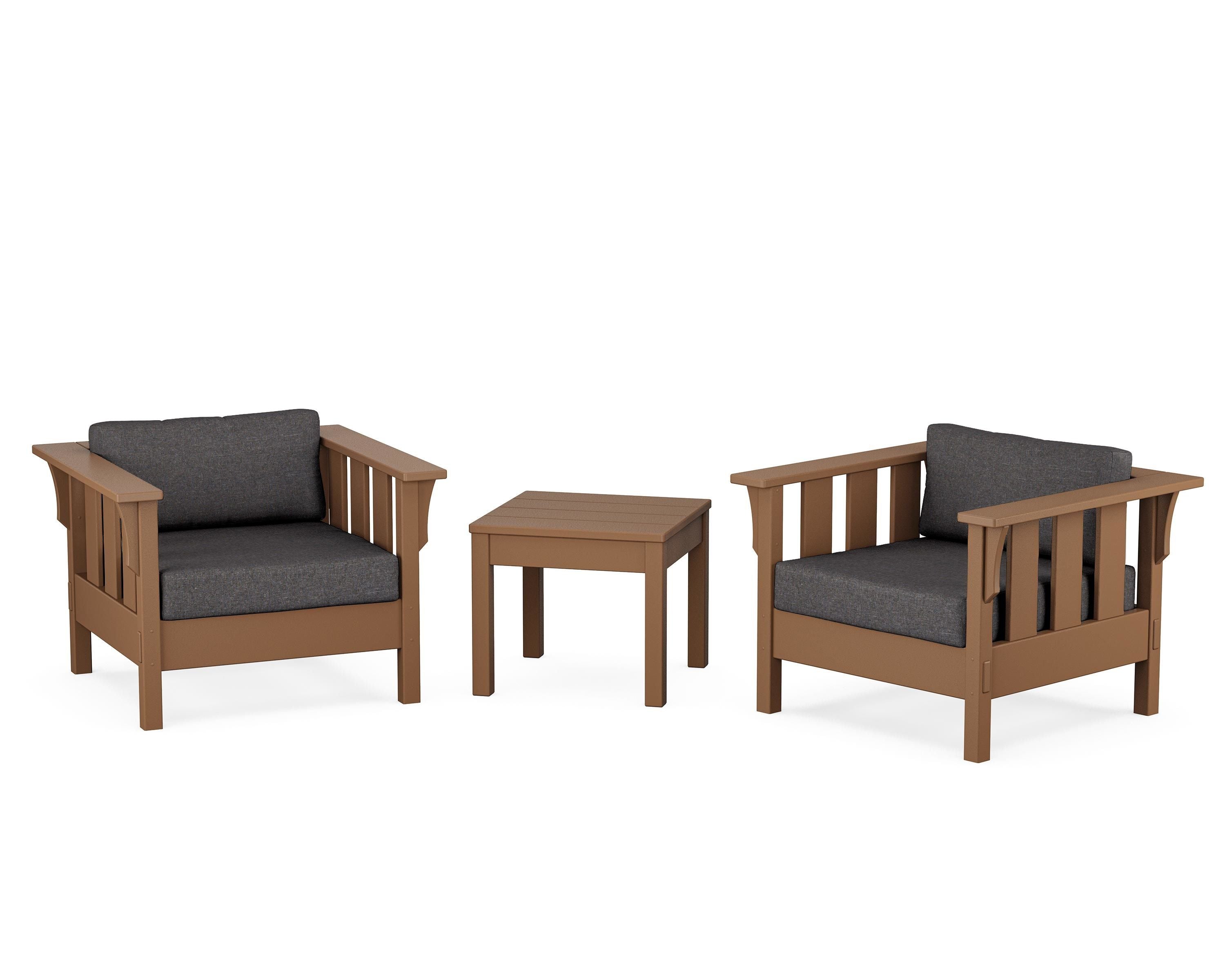 Martha Stewart by POLYWOOD Acadia 3-Piece Deep Seating Set in Teak / Ash Charcoal