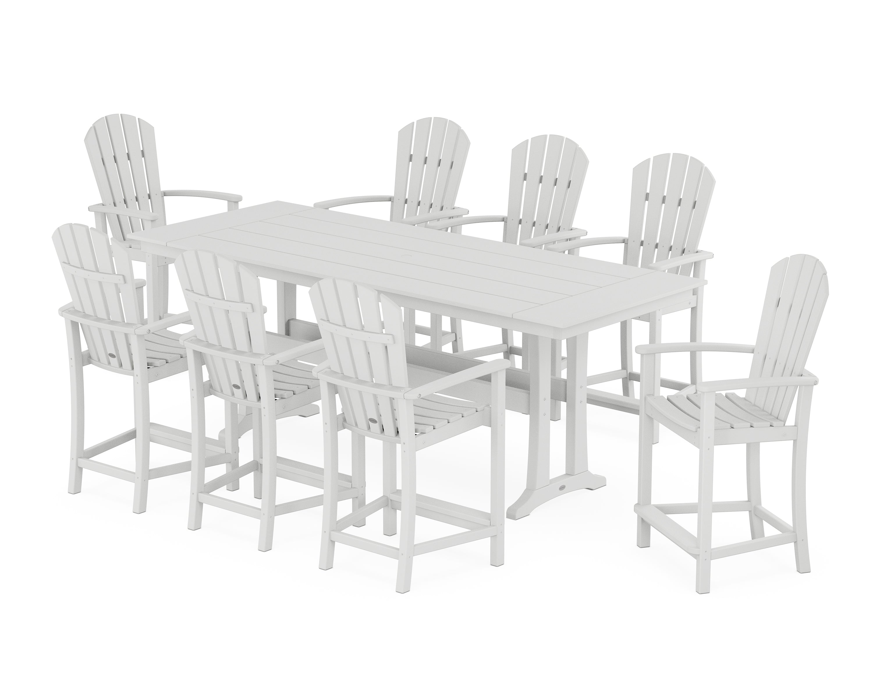 POLYWOOD® Palm Coast 9-Piece Farmhouse Counter Set with Trestle Legs in White