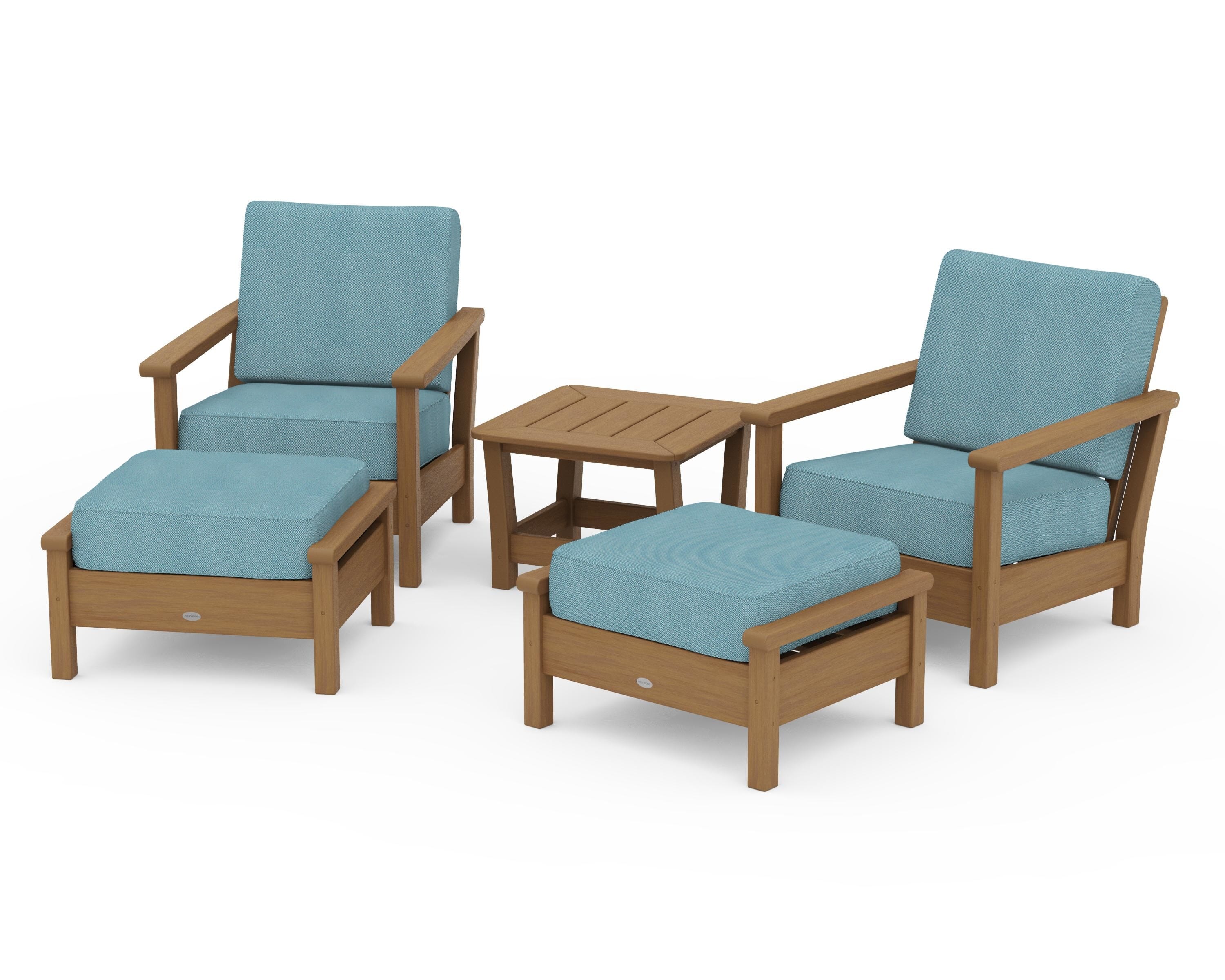 POLYWOOD Harbour 5-Piece Deep Seating Chair Set in Natural / Lattice Sky Blue