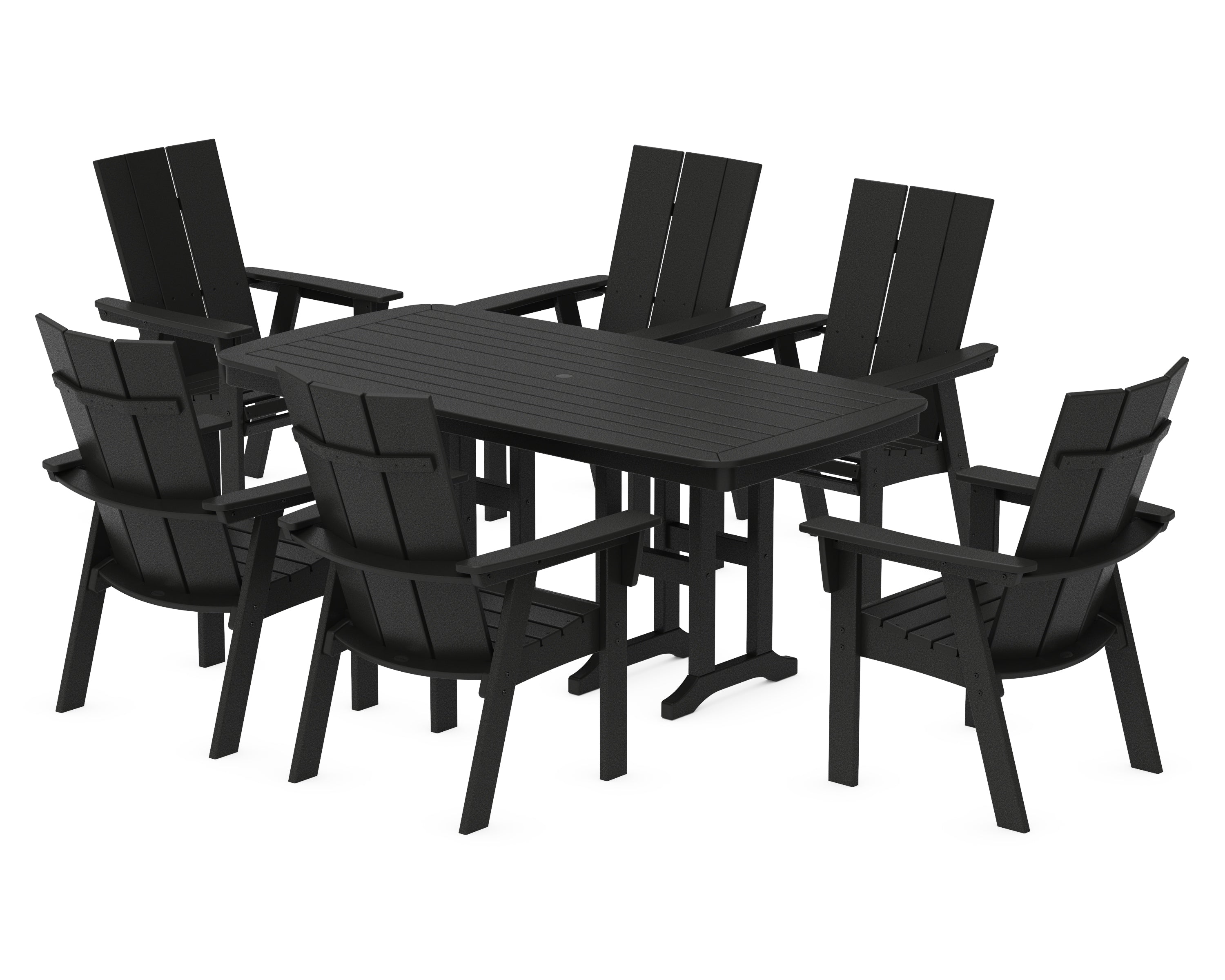 POLYWOOD Modern Curveback Adirondack 7-Piece Dining Set in Black