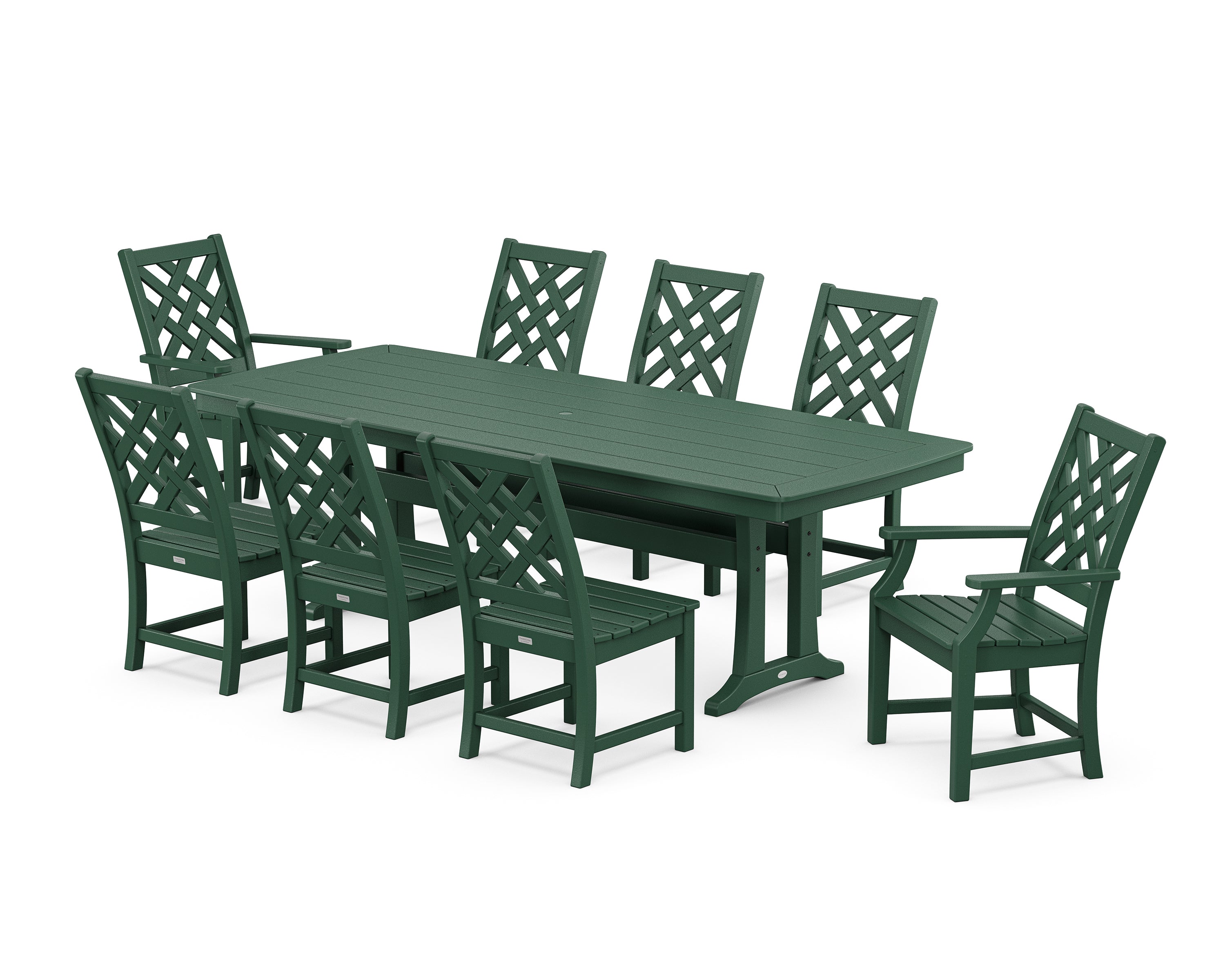 Country Living Wovendale 9-Piece Dining Set with Trestle Legs in Green