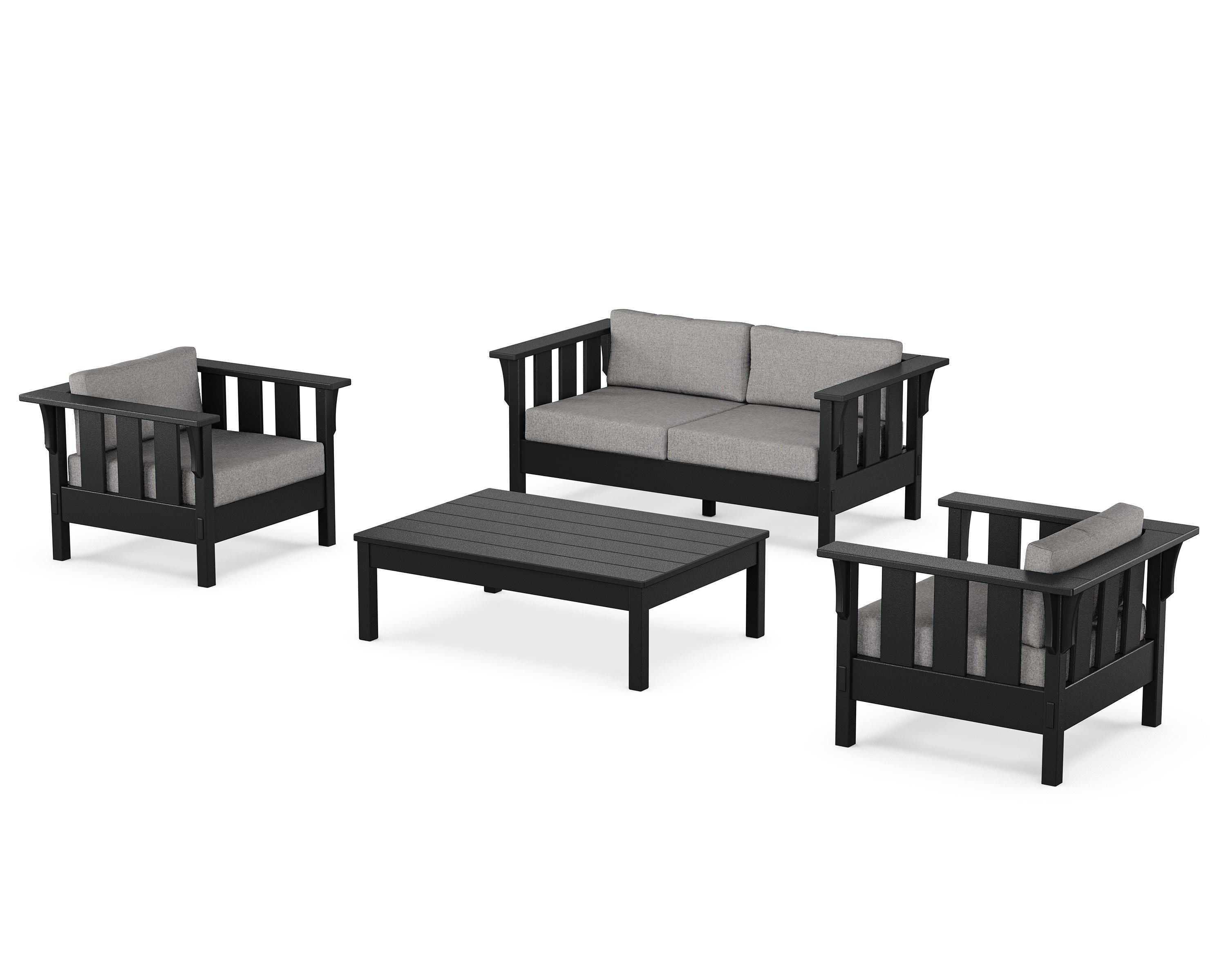 Martha Stewart by POLYWOOD Acadia 4-Piece Deep Seating Set with Loveseat in Black / Grey Mist