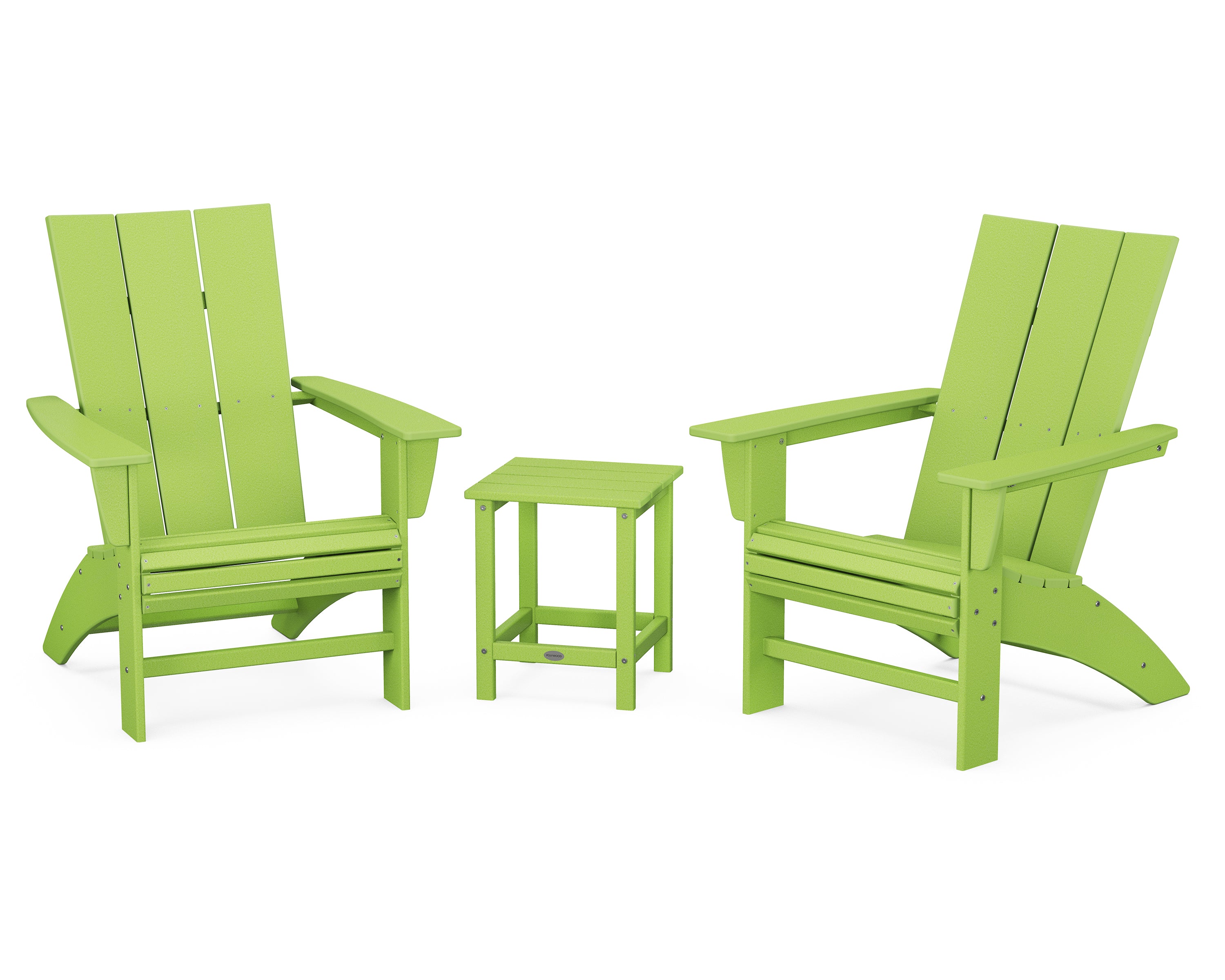 POLYWOOD® Modern 3-Piece Curveback Adirondack Set with Long Island 18" Side Table in Lime