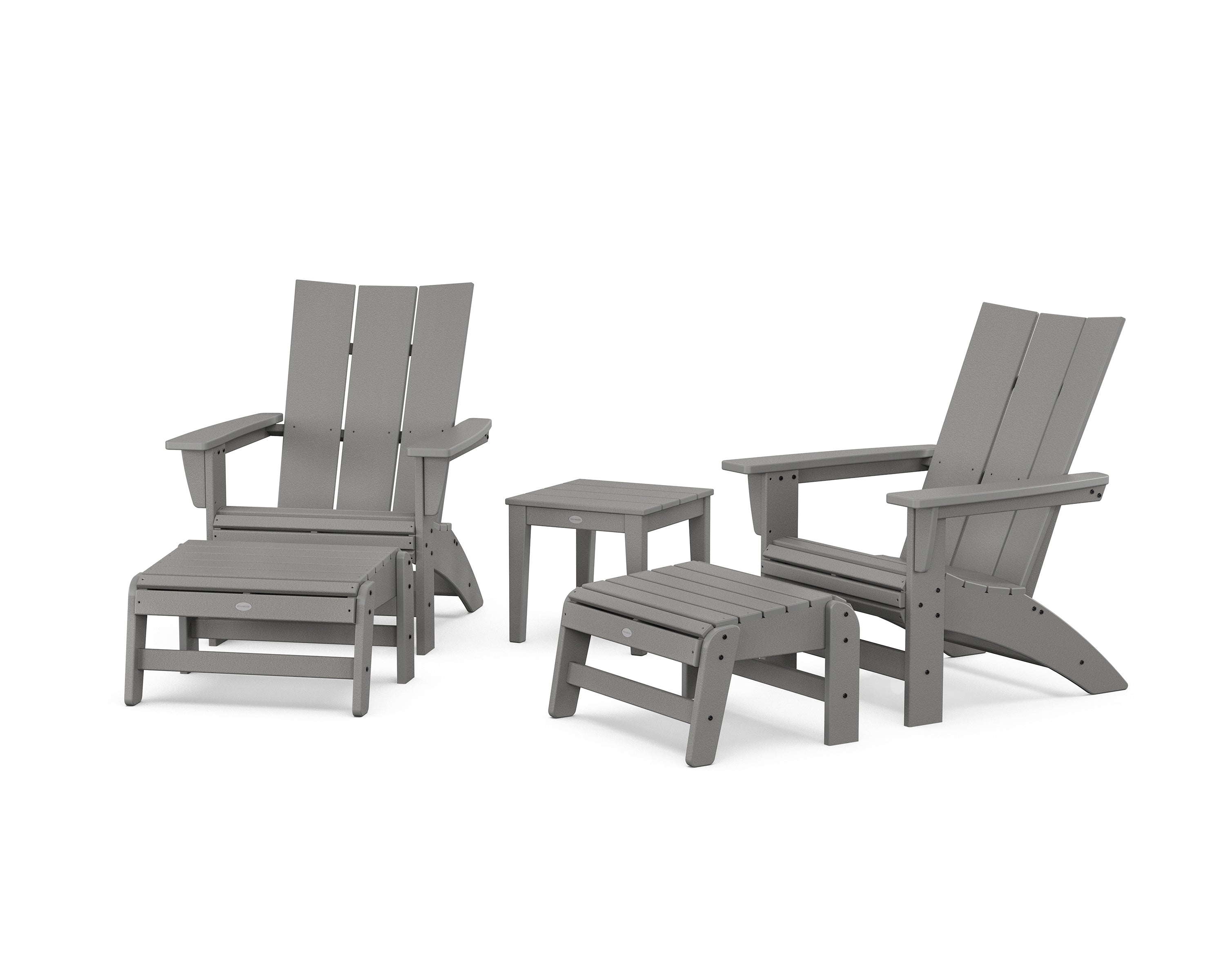POLYWOOD 5-Piece Modern Grand Adirondack Set with Ottomans and Side Table in Slate Grey