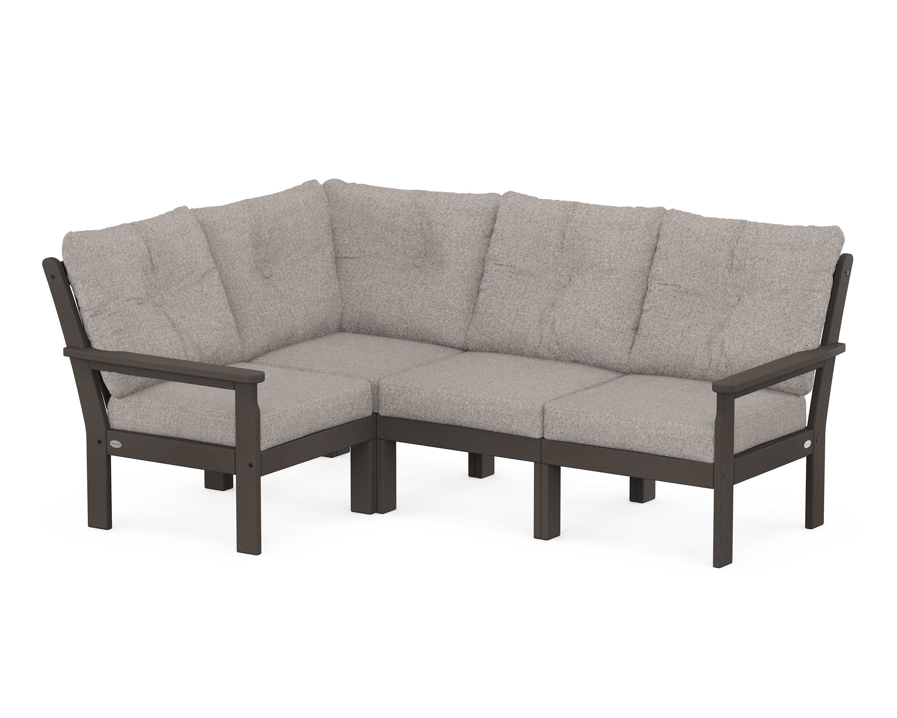 POLYWOOD Vineyard 4-Piece Sectional in Vintage Coffee / Weathered Tweed