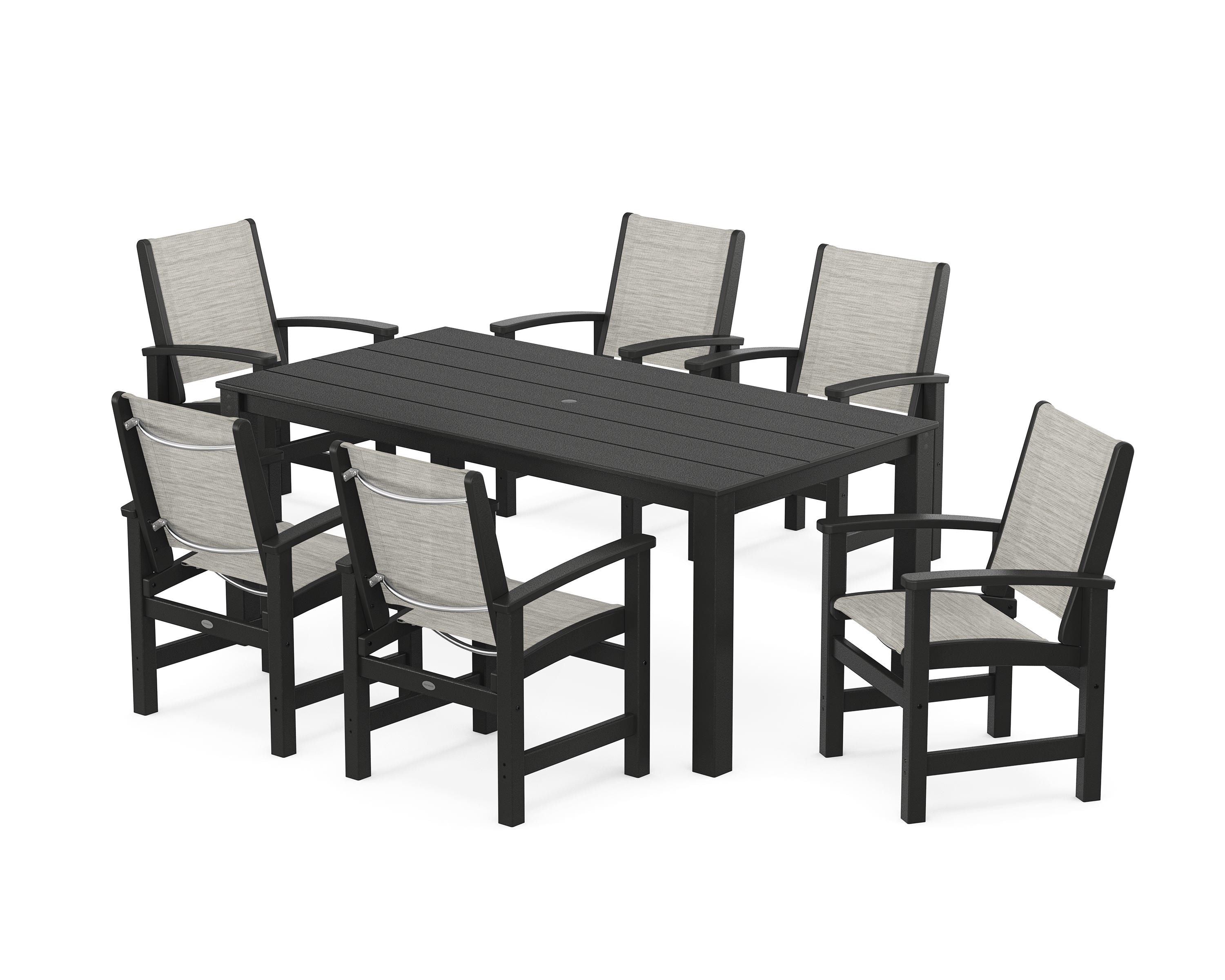 POLYWOOD Coastal 7-Piece Parsons Dining Set in Black / Birch Sling
