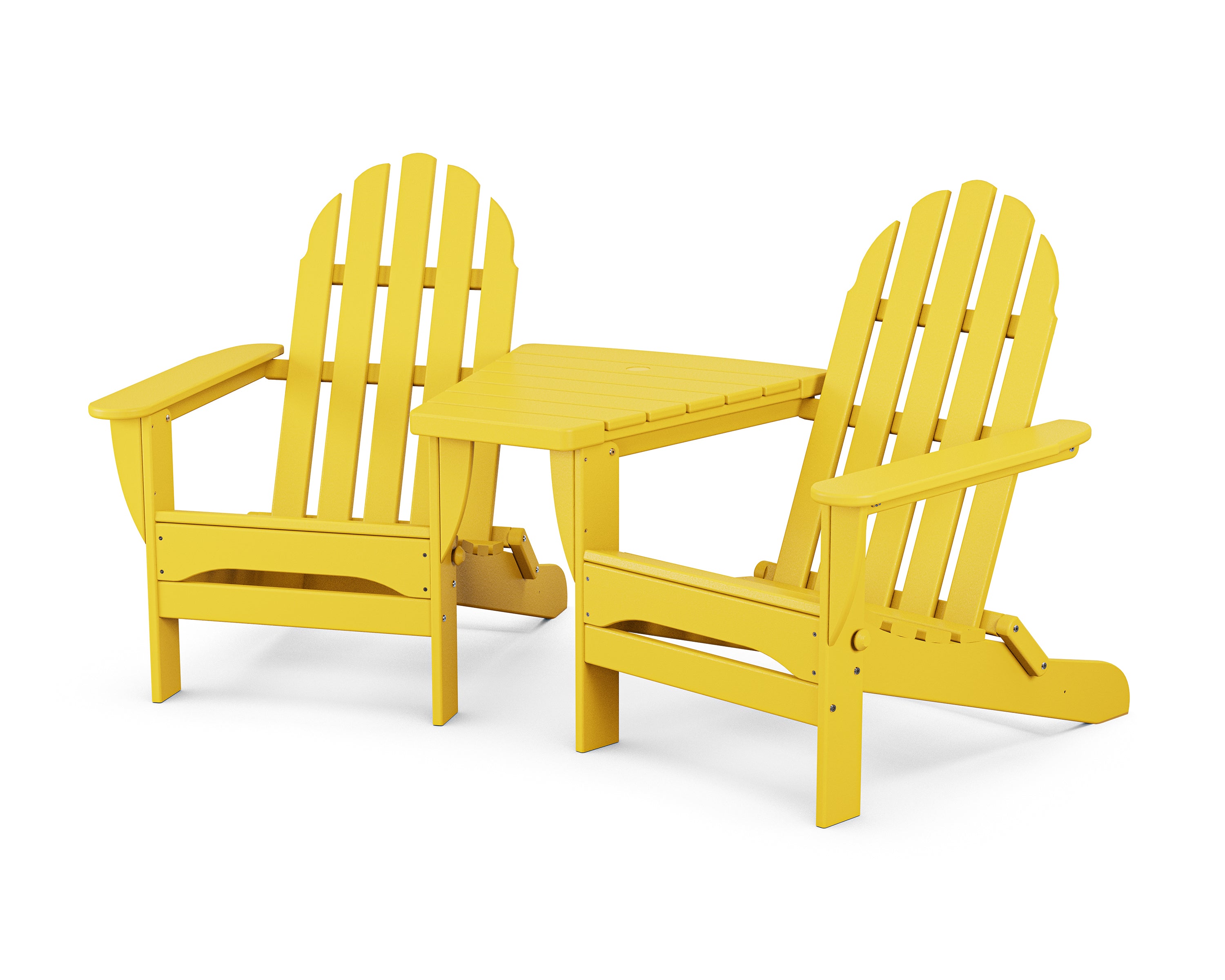 POLYWOOD® Classic Folding Adirondacks with Angled Connecting Table in Lemon
