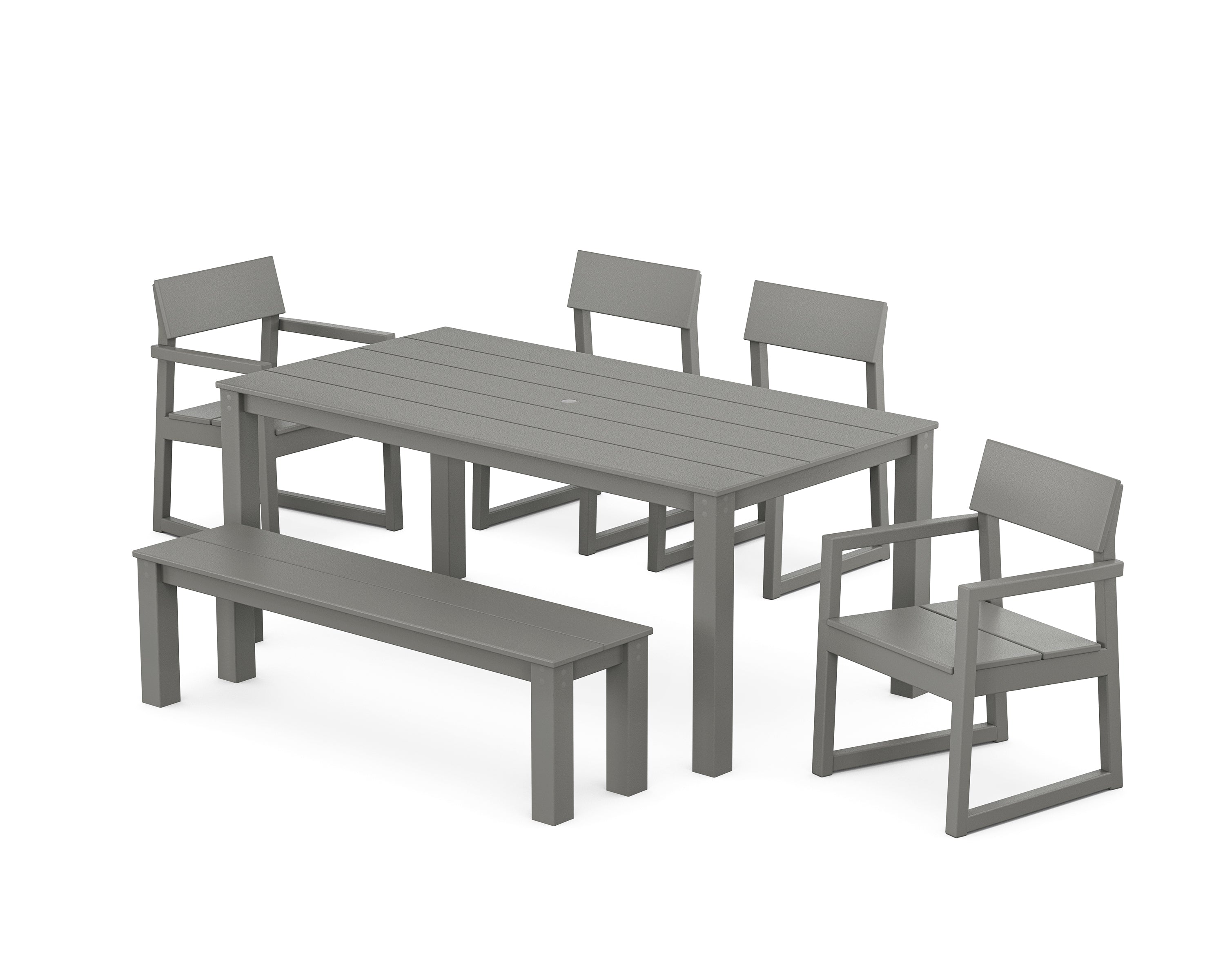 POLYWOOD EDGE 6-Piece Parsons Dining Set with Bench in Slate Grey